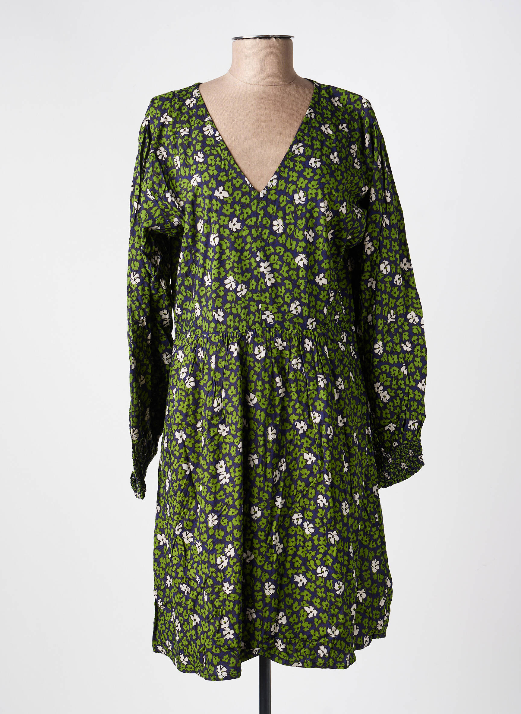 Rochie midi imprimeu fantezie mâneci lungi verde PRINCESSE NOMADE femeie
