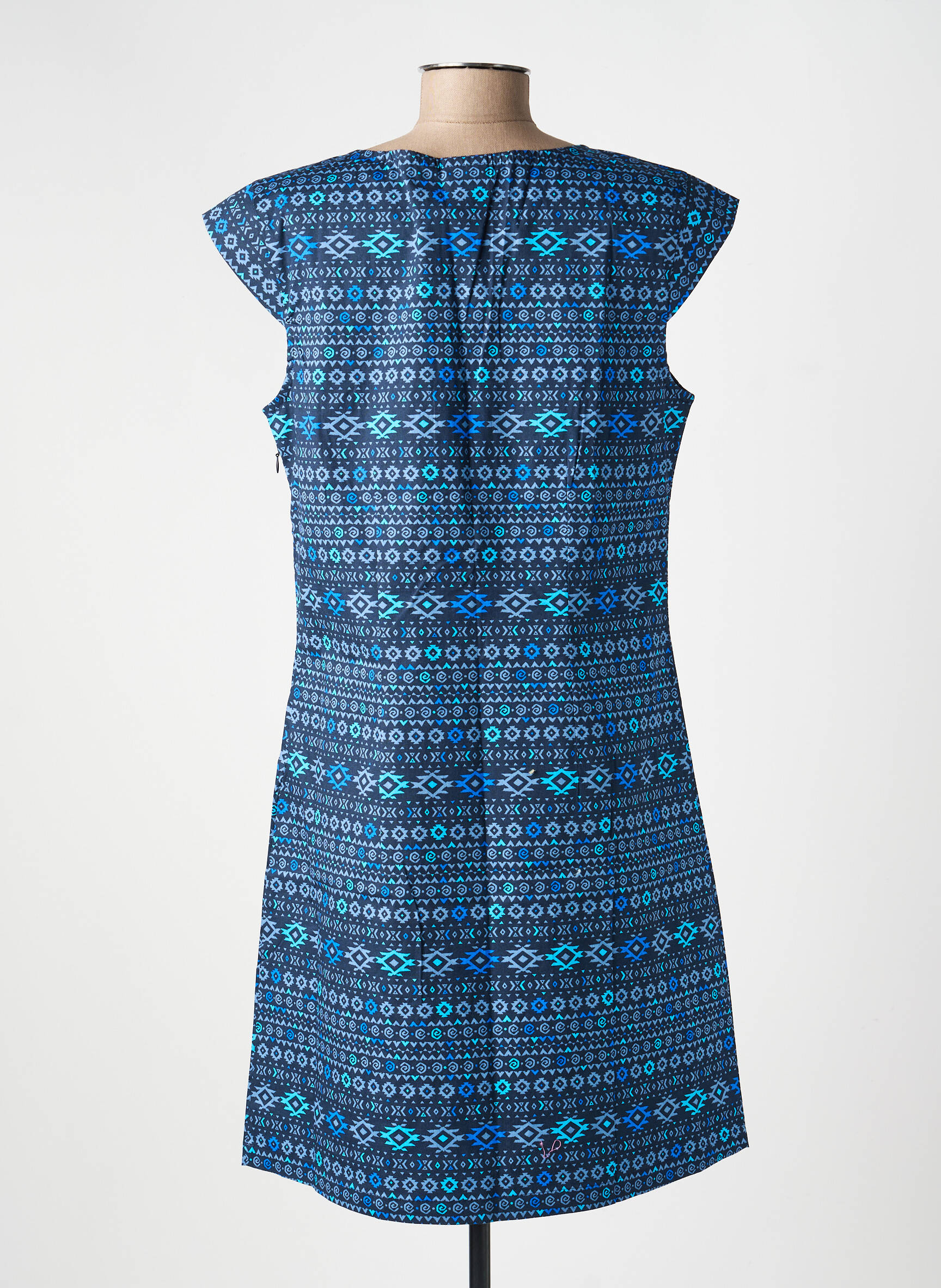 Rochie midi imprimeu fantezie mâneci scurte albastru LA FIANCÉE femeie