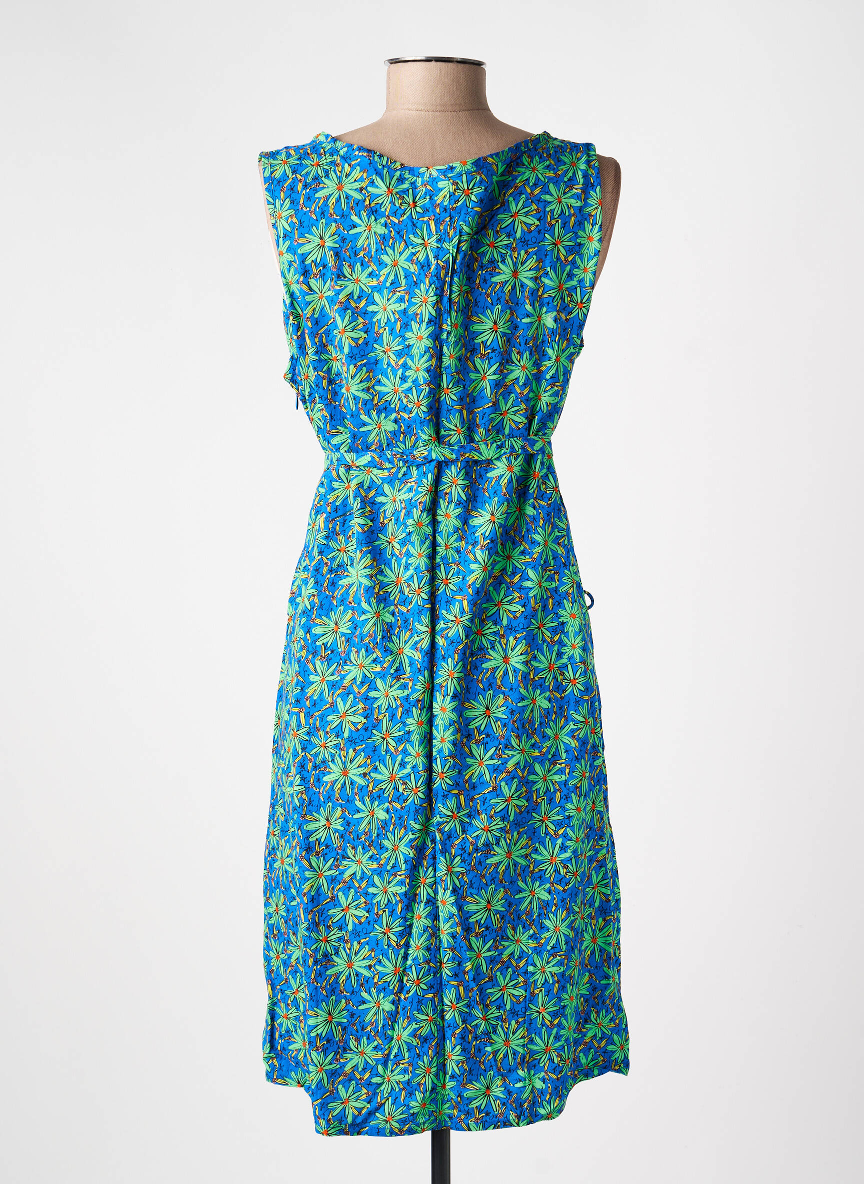 Rochie midi imprimeu fantezie fără mâneci albastru PRINCESSE NOMADE femeie
