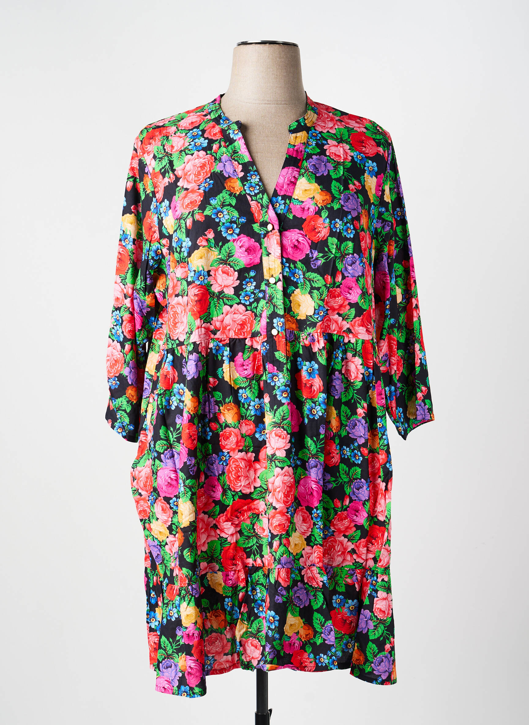 Rochie midi imprimeu floral mâneci 3/4 negru LA FIANCÉE femeie