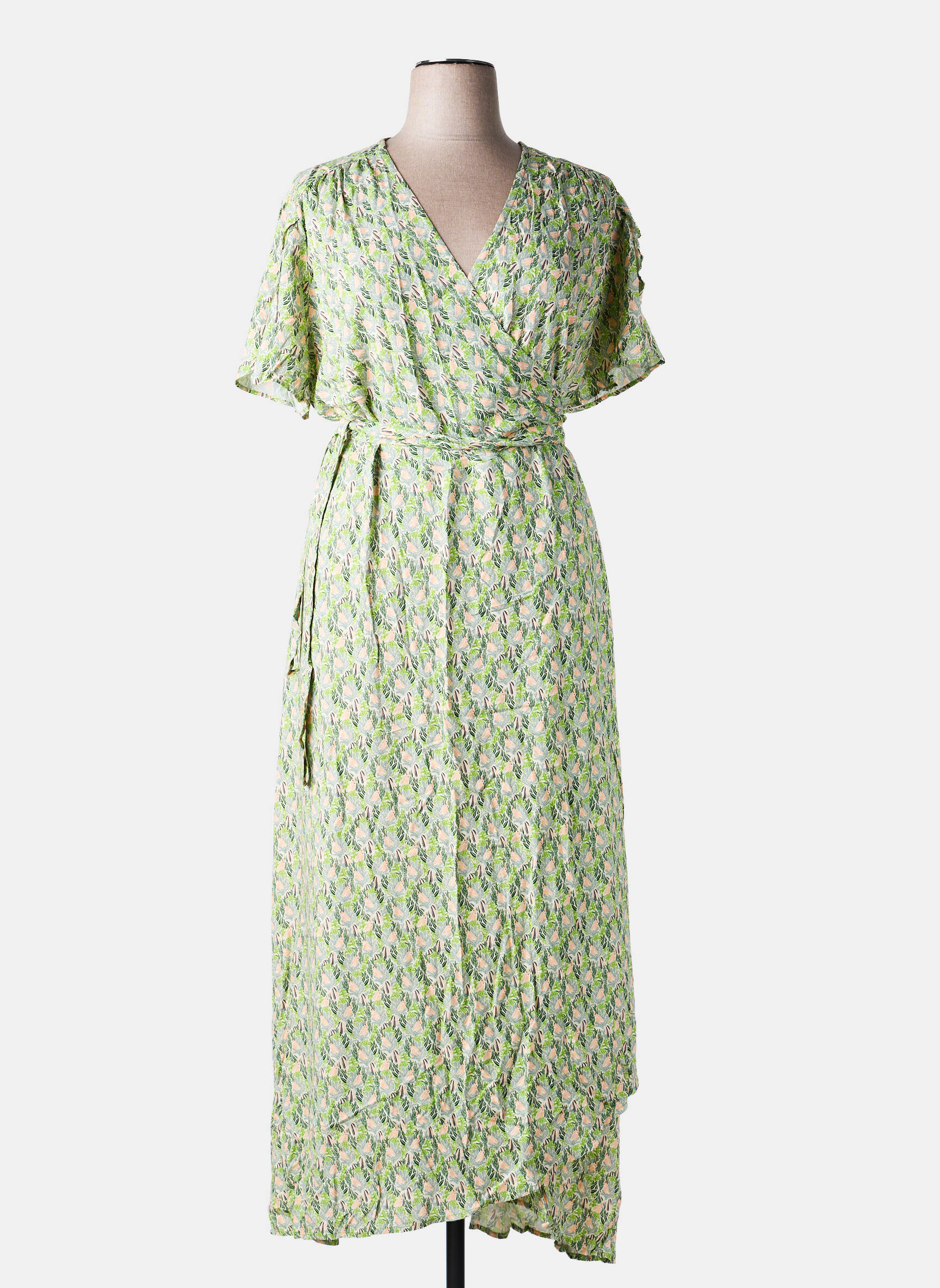 Rochie midi imprimeu fantezie mâneci scurte verde LA FIANCÉE femeie