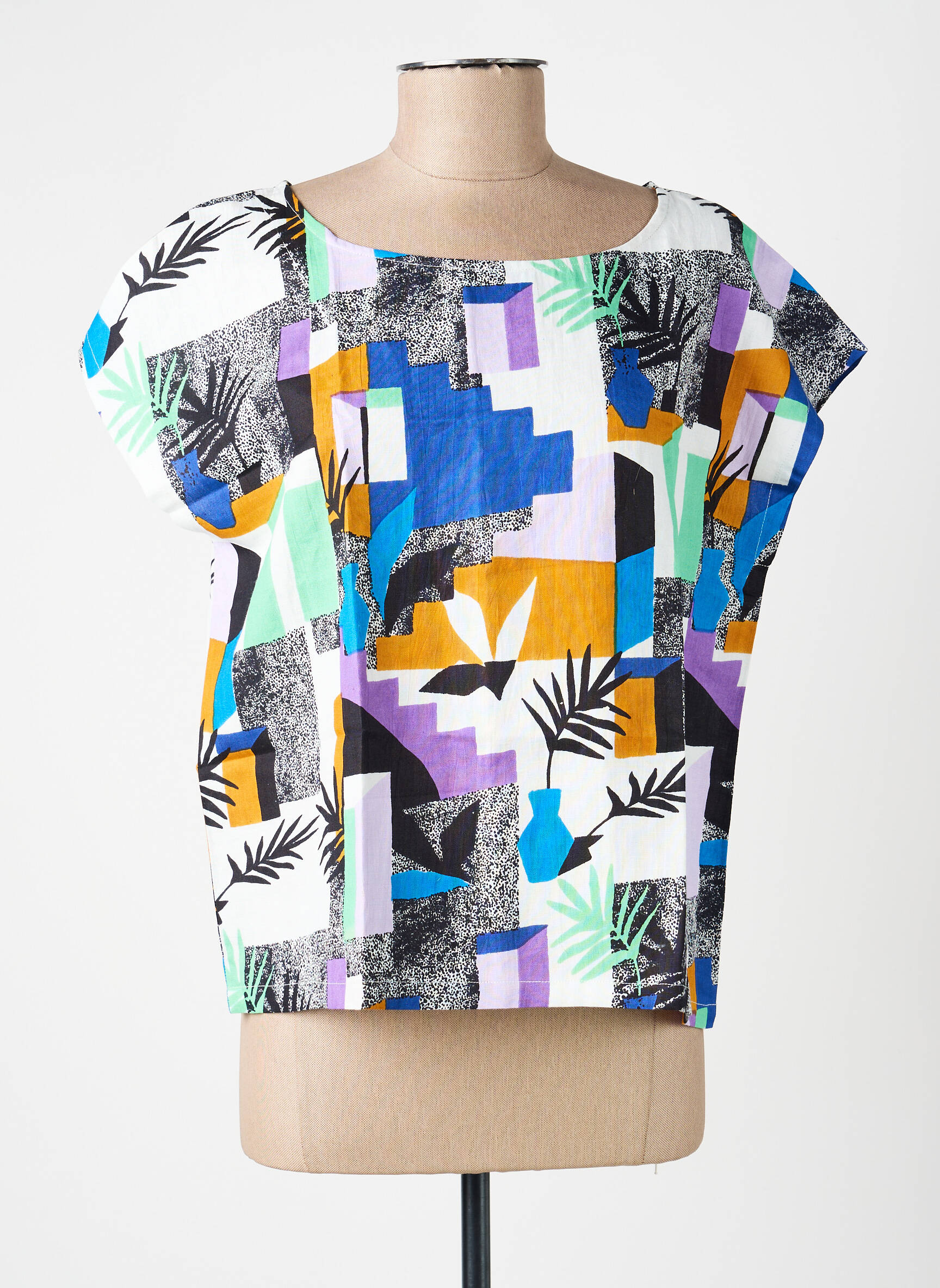 Tricou imprimeu fantezie mâneci scurte albastru LA FIANCÉE femeie