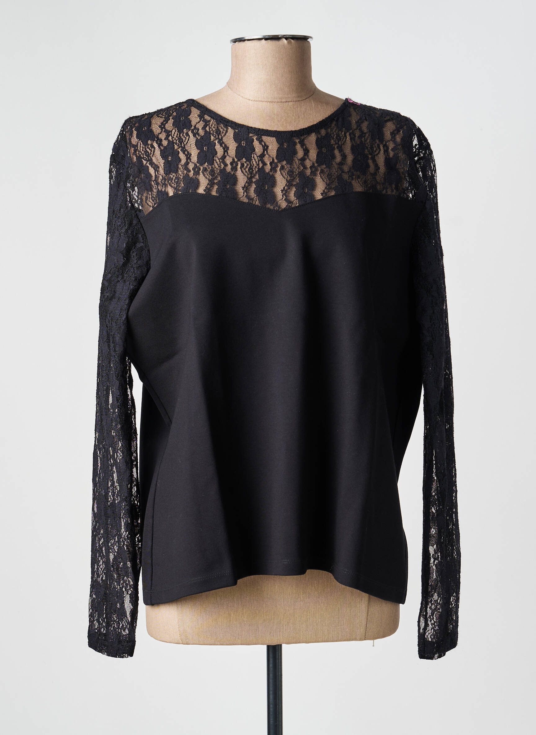 Top croială cambrată mâneci lungi negru JULIE GUERLANDE femeie