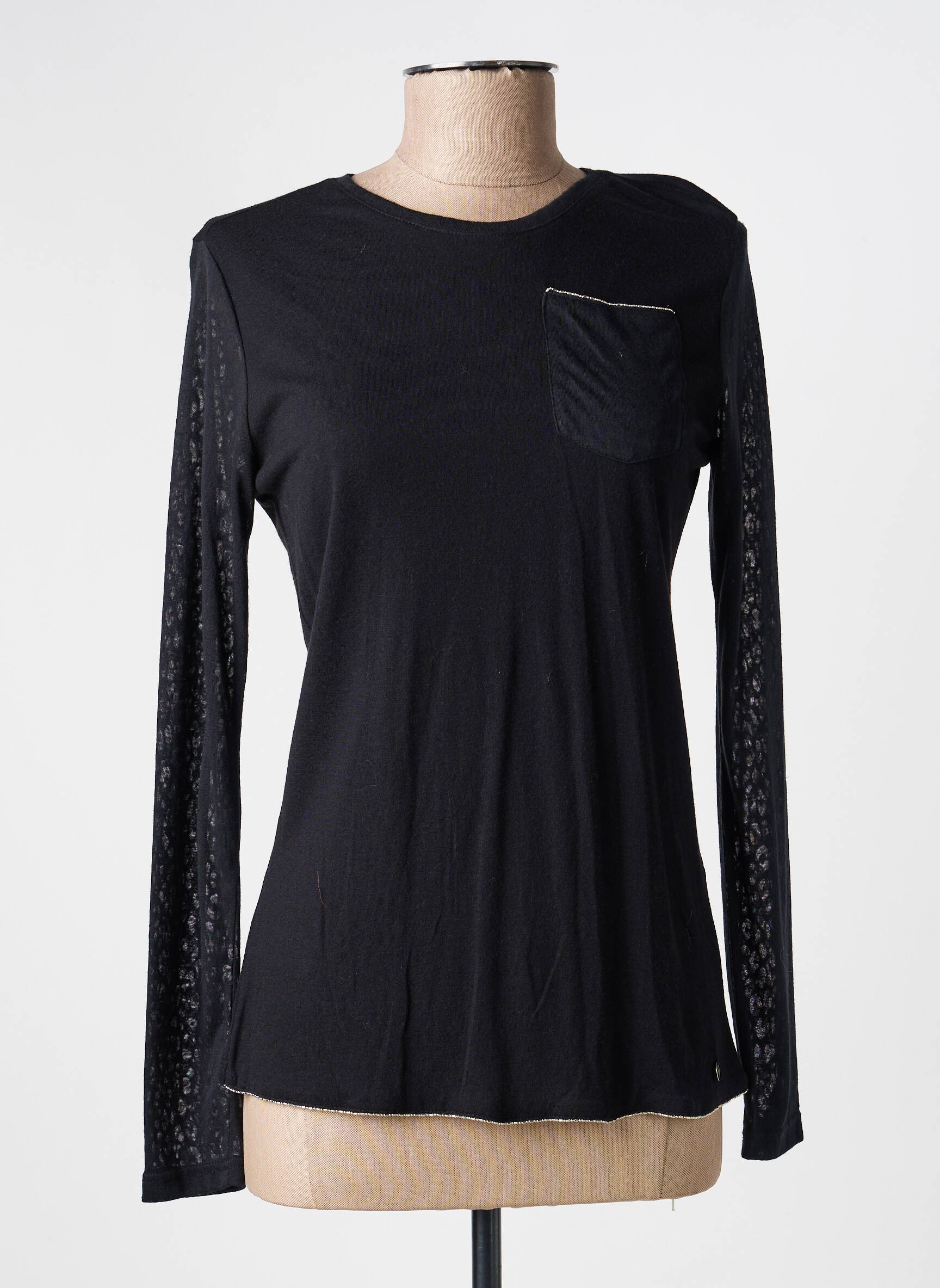 Top țesătură jersey mâneci lungi negru VOODOO femeie