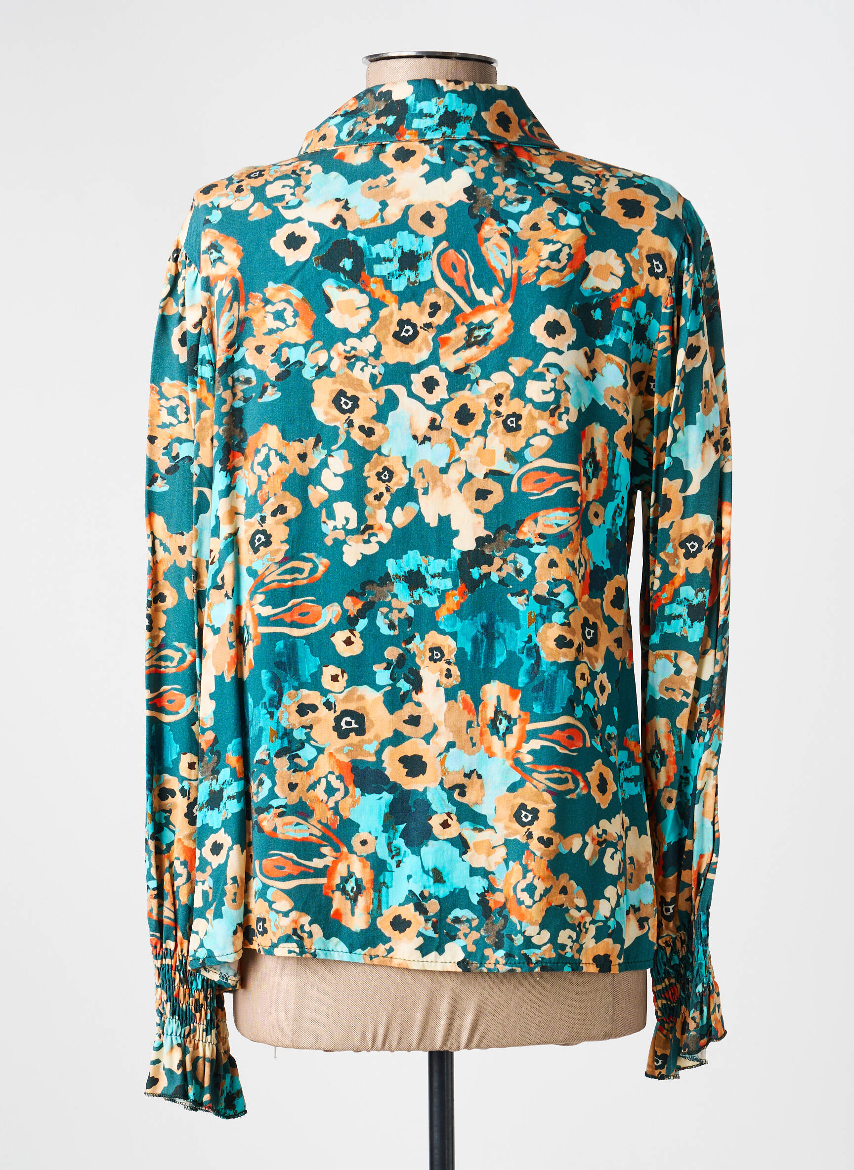 Cămașă croială cambrată mâneci lungi verde COULEURS DU TEMPS femeie