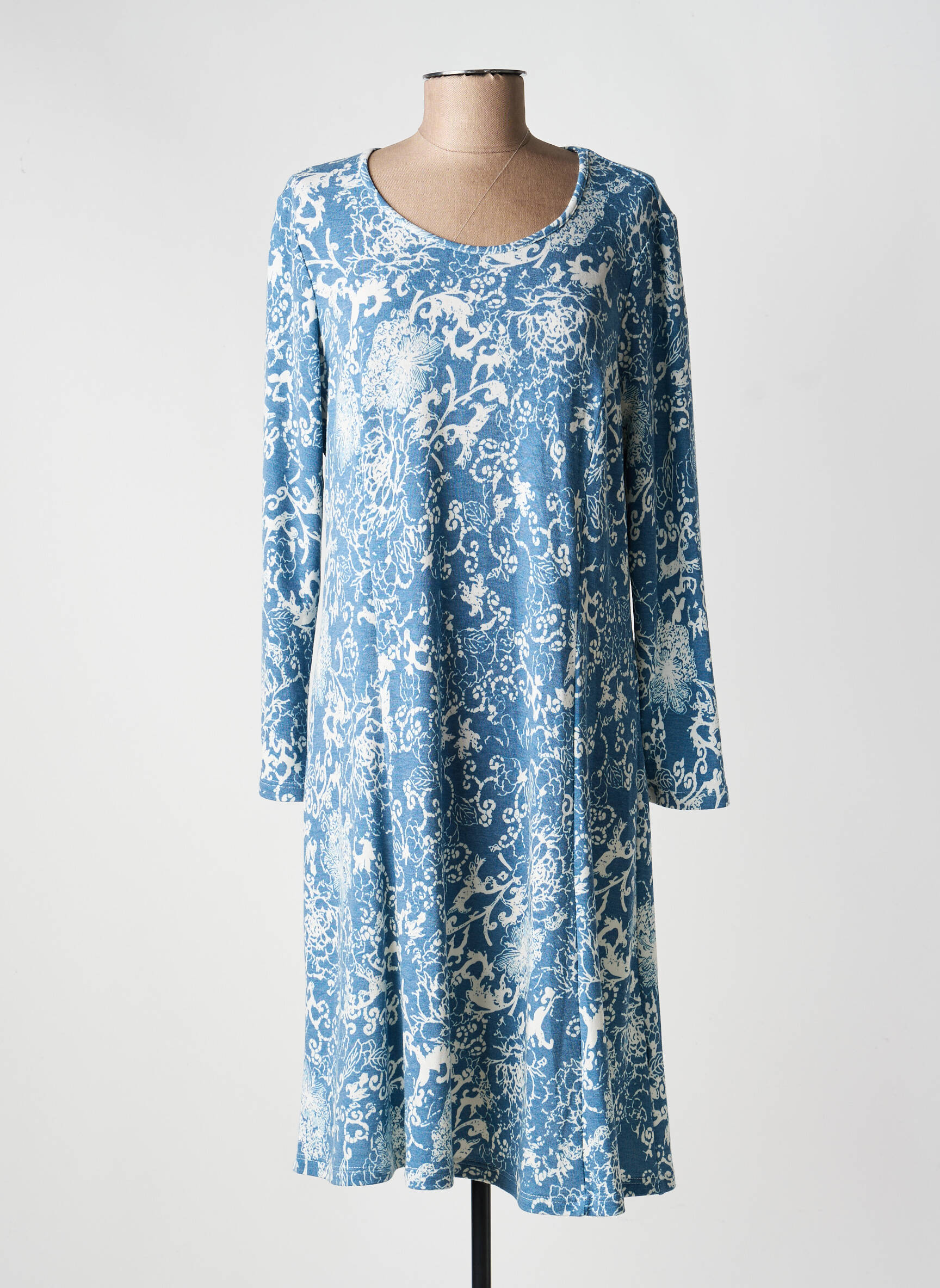 Rochie midi croială fluidă mâneci lungi albastru GUY DUBOUIS femeie