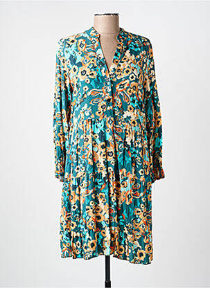Rochie midi imprimeu fantezie mâneci lungi verde COULEURS DU TEMPS femeie