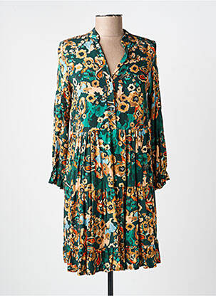 Rochie scurtă croială evazată mâneci lungi verde COULEURS DU TEMPS femeie