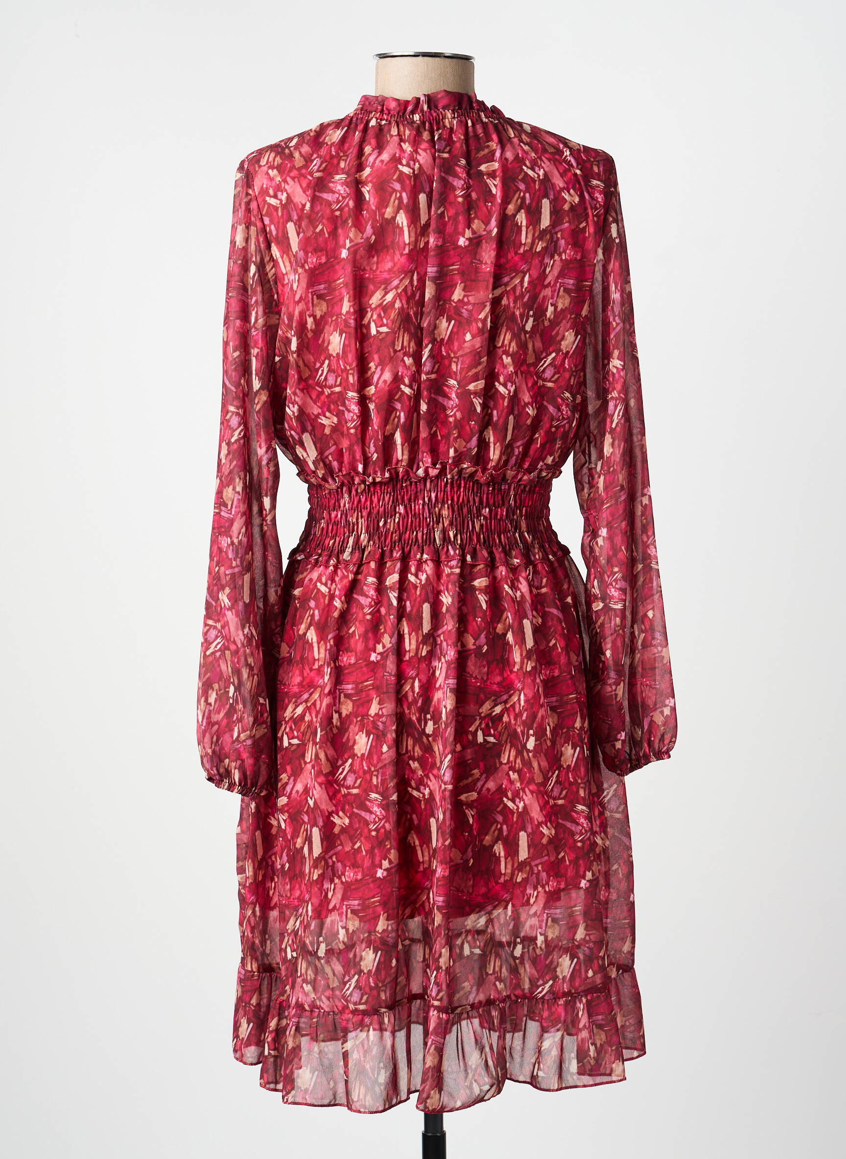 Rochie midi imprimeu fantezie mâneci lungi roșu COULEURS DU TEMPS femeie