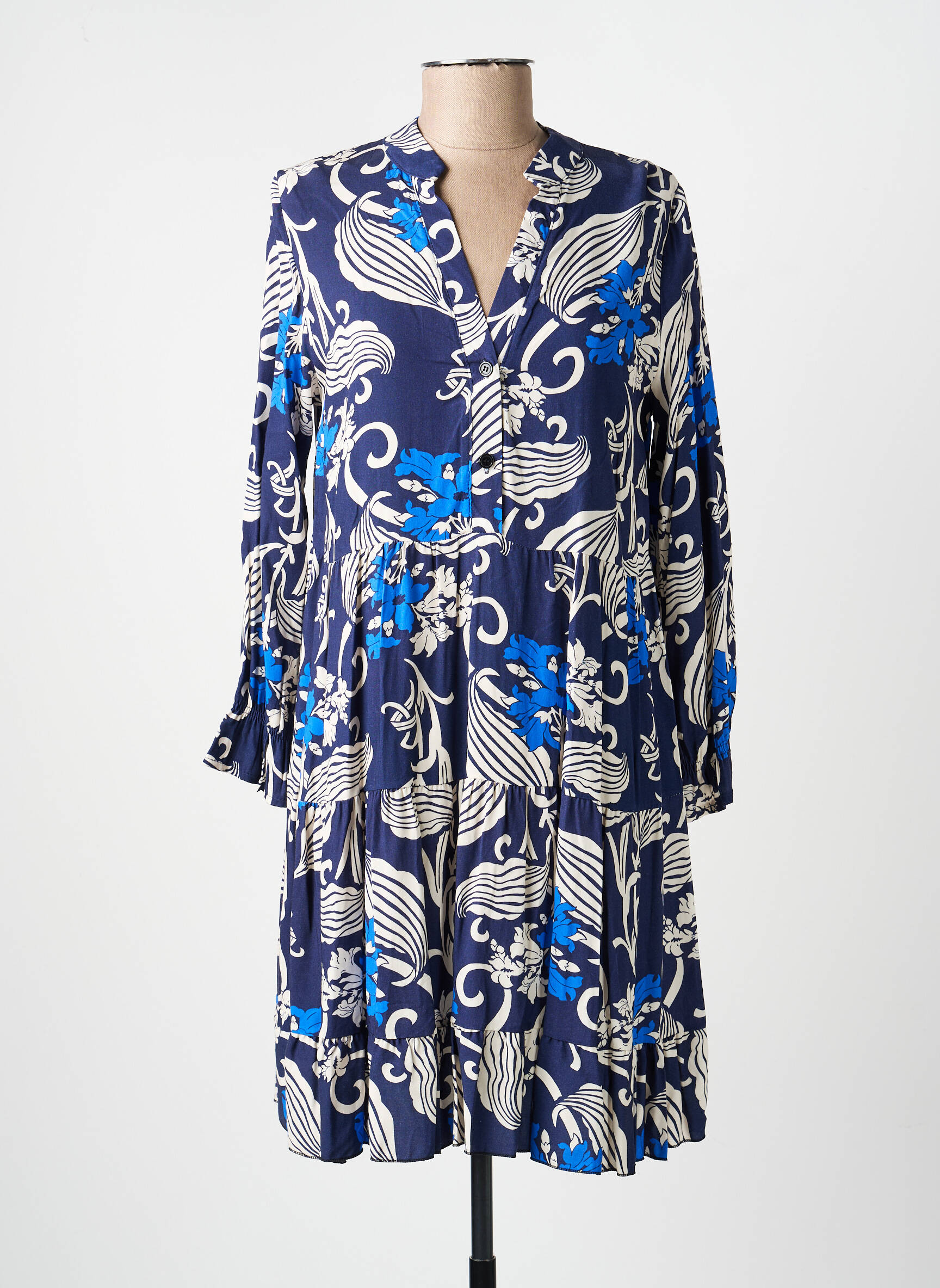 Rochie scurtă mâneci lungi mâneci lungi albastru COULEURS DU TEMPS femeie