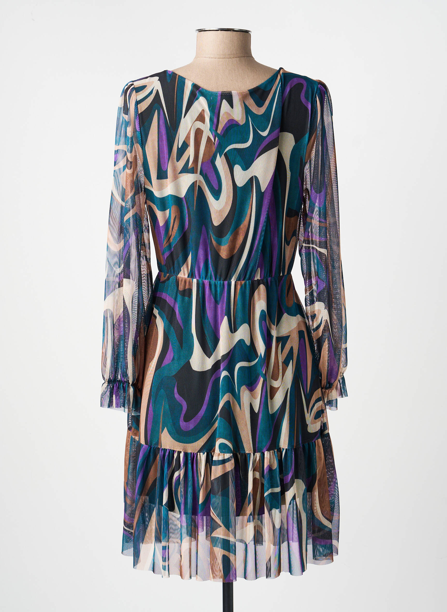 Rochie scurtă croială evazată mâneci lungi verde COULEURS DU TEMPS femeie