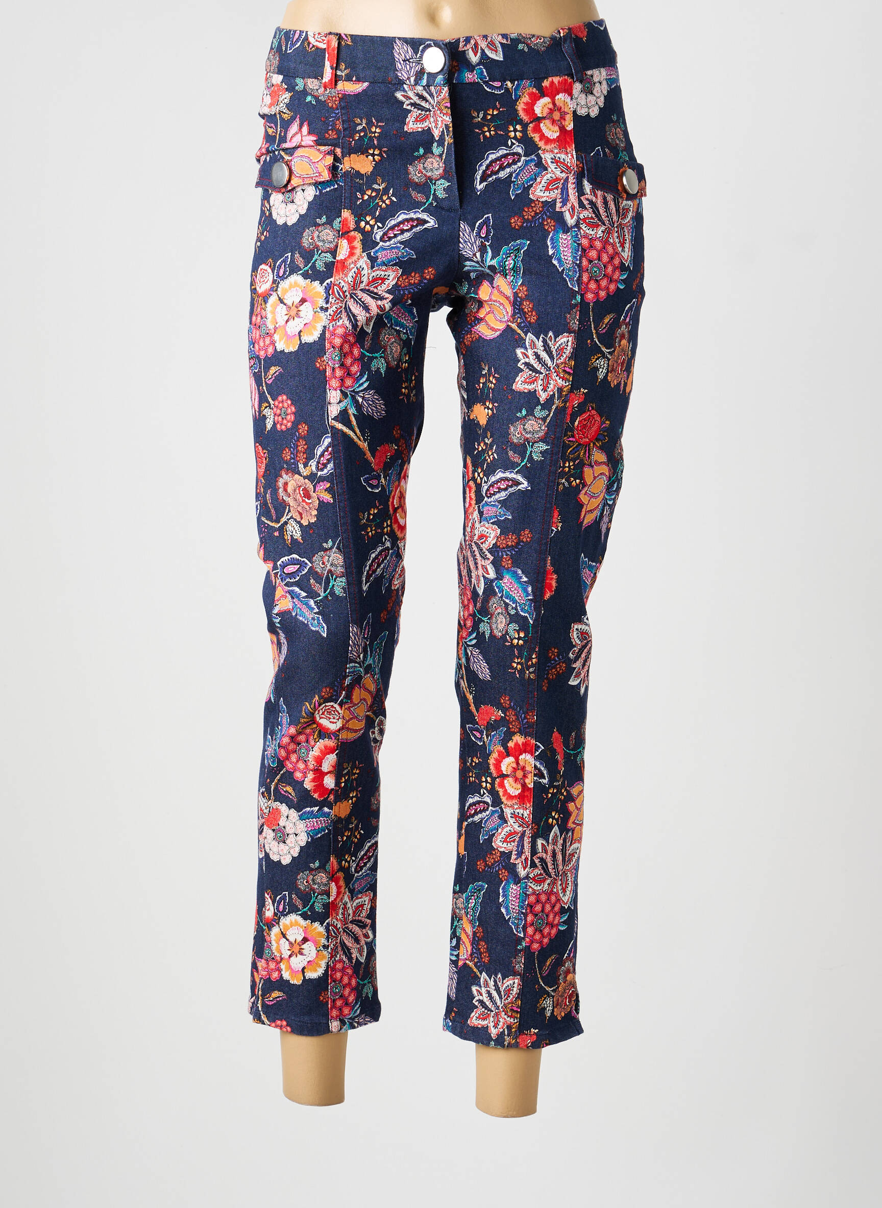 Pantalon 7/8 închidere cu fermoar sub clapetă cu nasturi mărime normală albastru MERI & ESCA femeie