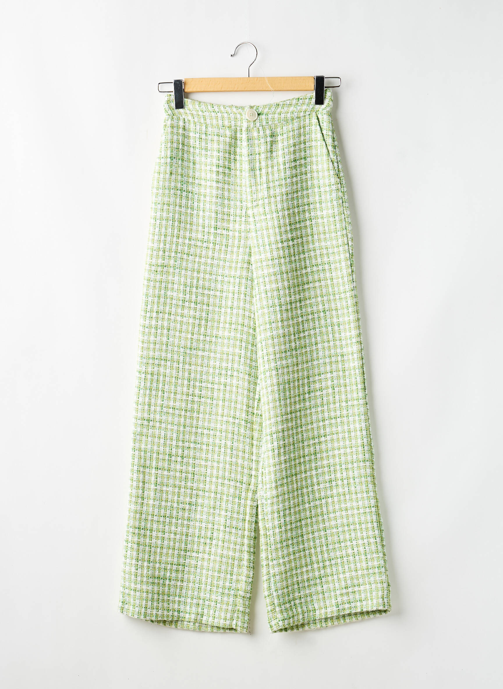 Pantalon drept închidere cu fermoar sub clapetă cu nasturi mărime normală verde STRADIVARIUS femeie