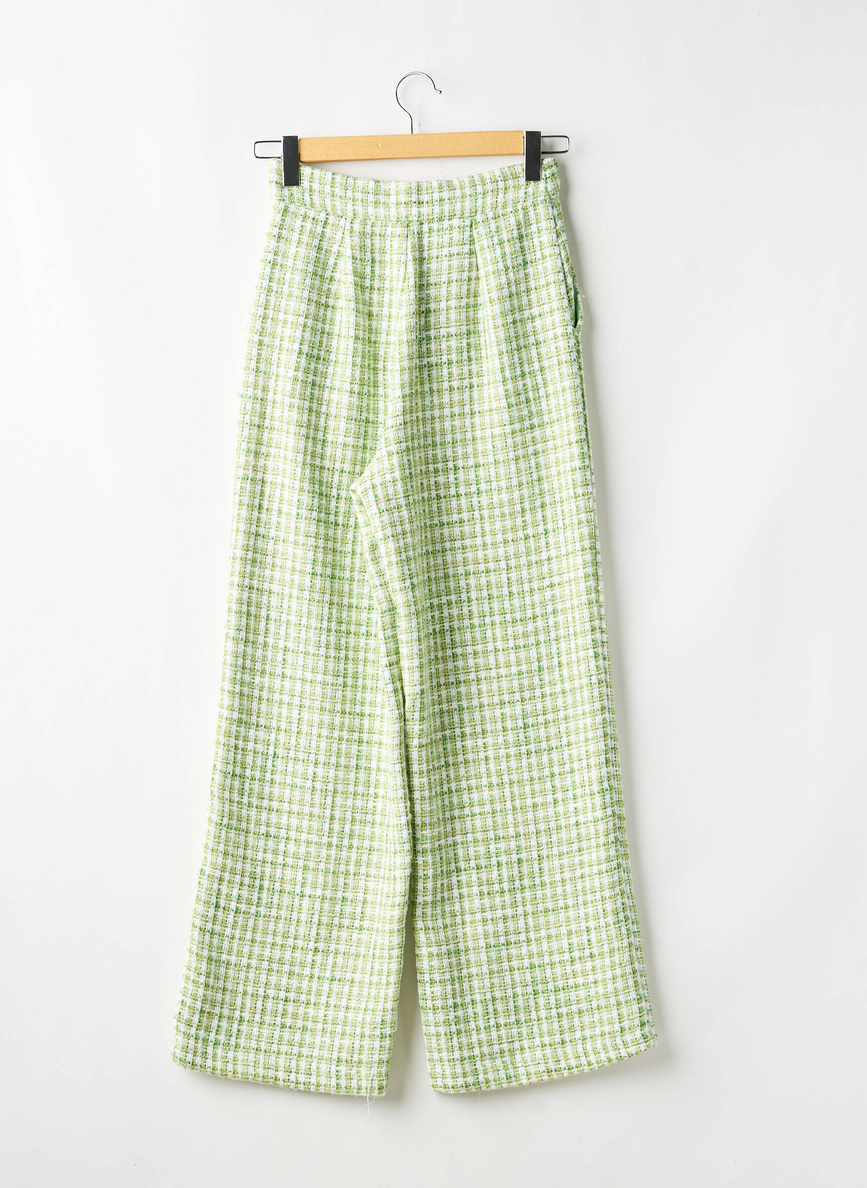 Pantalon drept închidere cu fermoar sub clapetă cu nasturi mărime normală verde STRADIVARIUS femeie