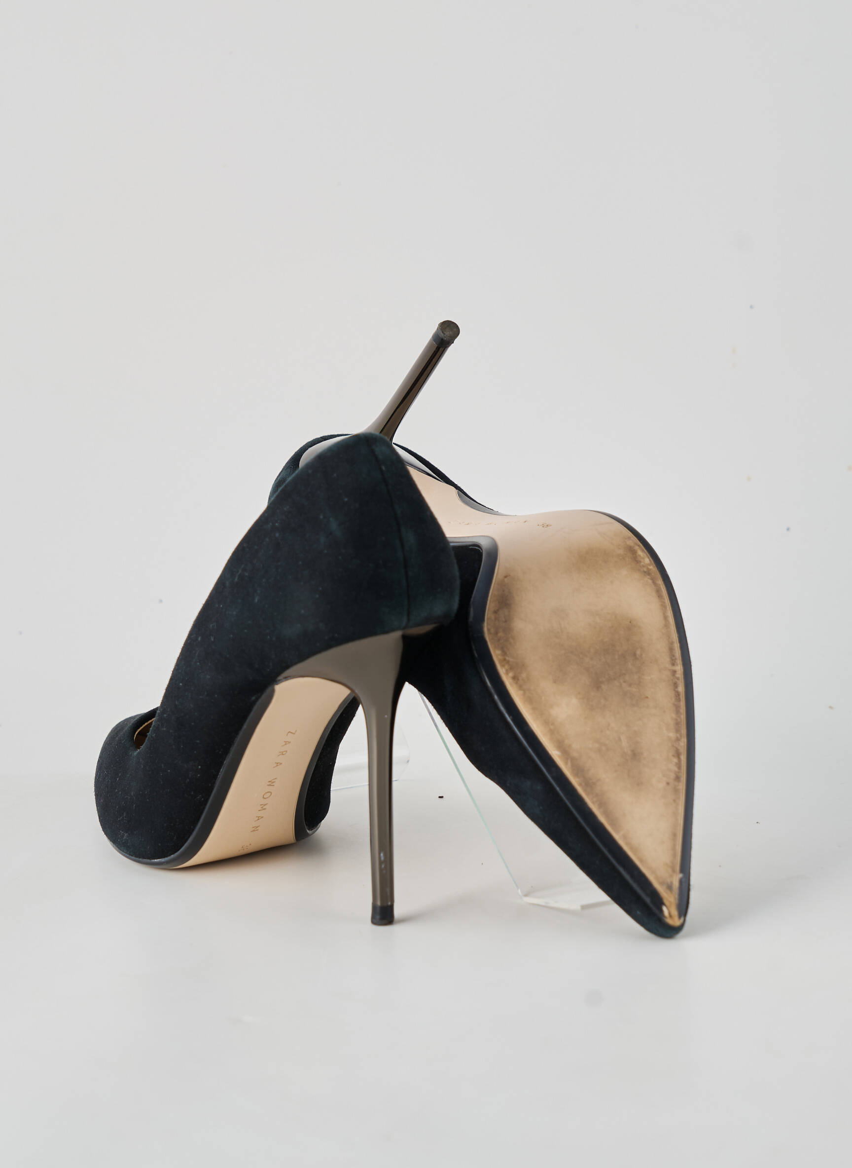 Pantofi cu toc nubuc toc de 7 la 9 cm negru ZARA femeie