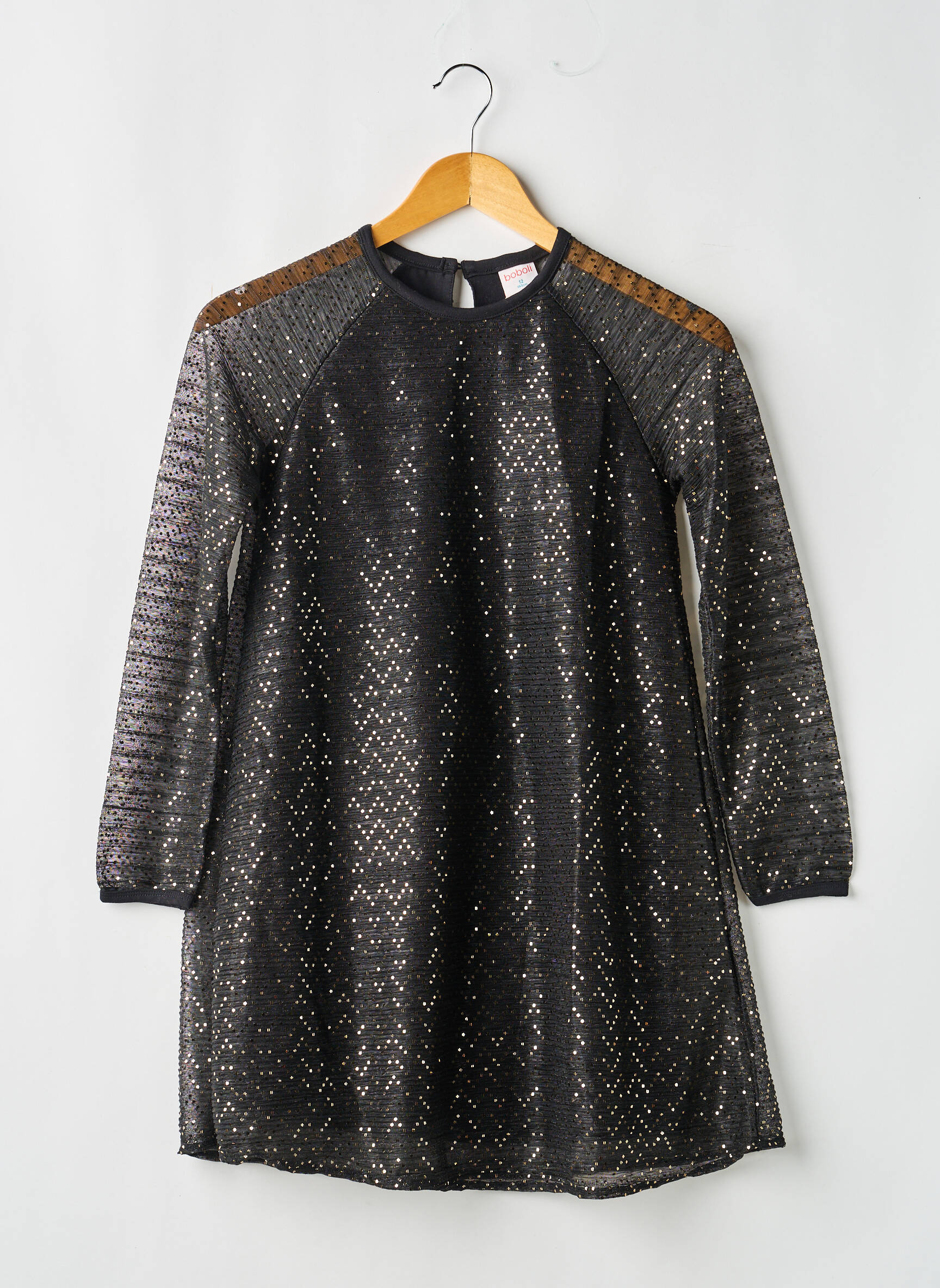 Rochie midi guler rotund mâneci lungi negru BOBOLI fată