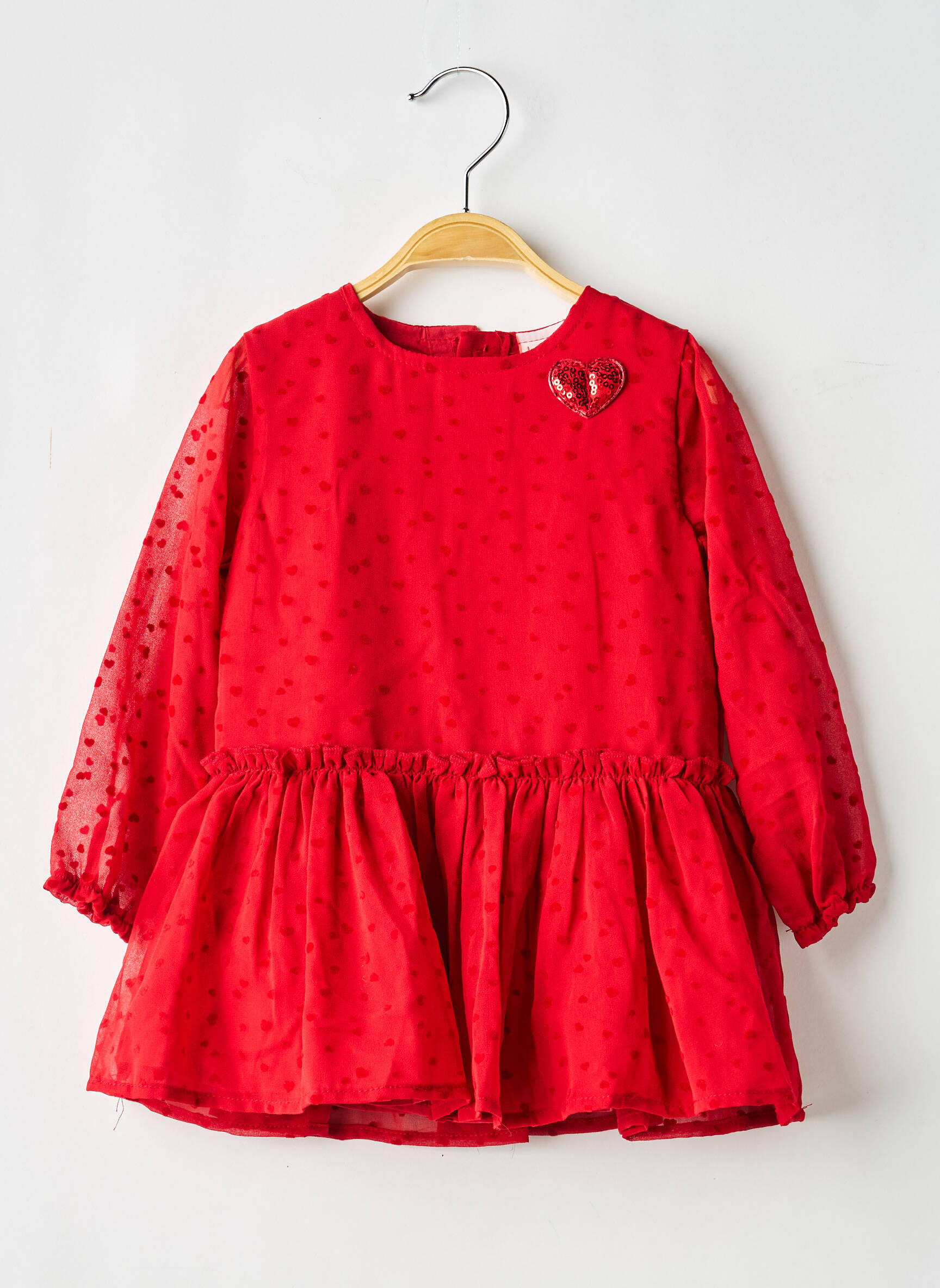 Rochie midi închidere cu fermoar la spate mâneci lungi roșu BOBOLI fată