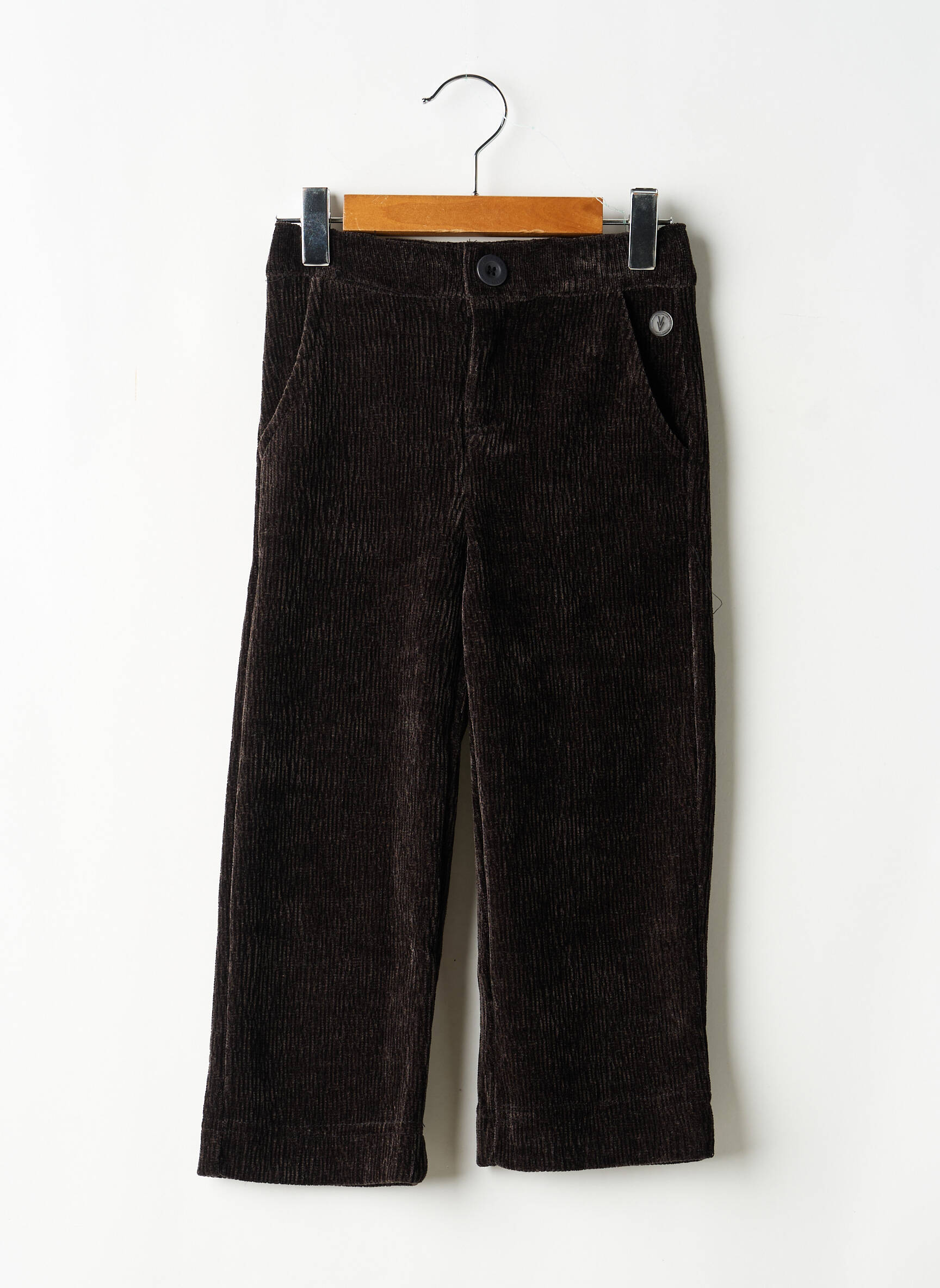 Pantalon drept închidere cu fermoar sub clapetă cu nasturi talie elastică negru LEVV LABEL fată