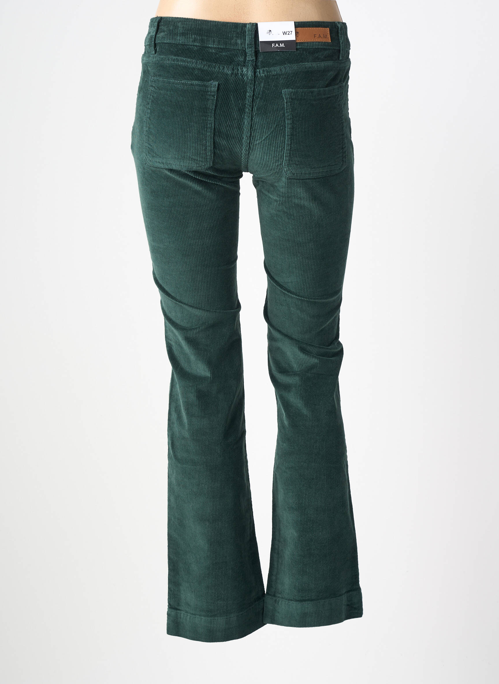 Pantalon evazat elasticitate talie înaltă verde F.A.M. femeie