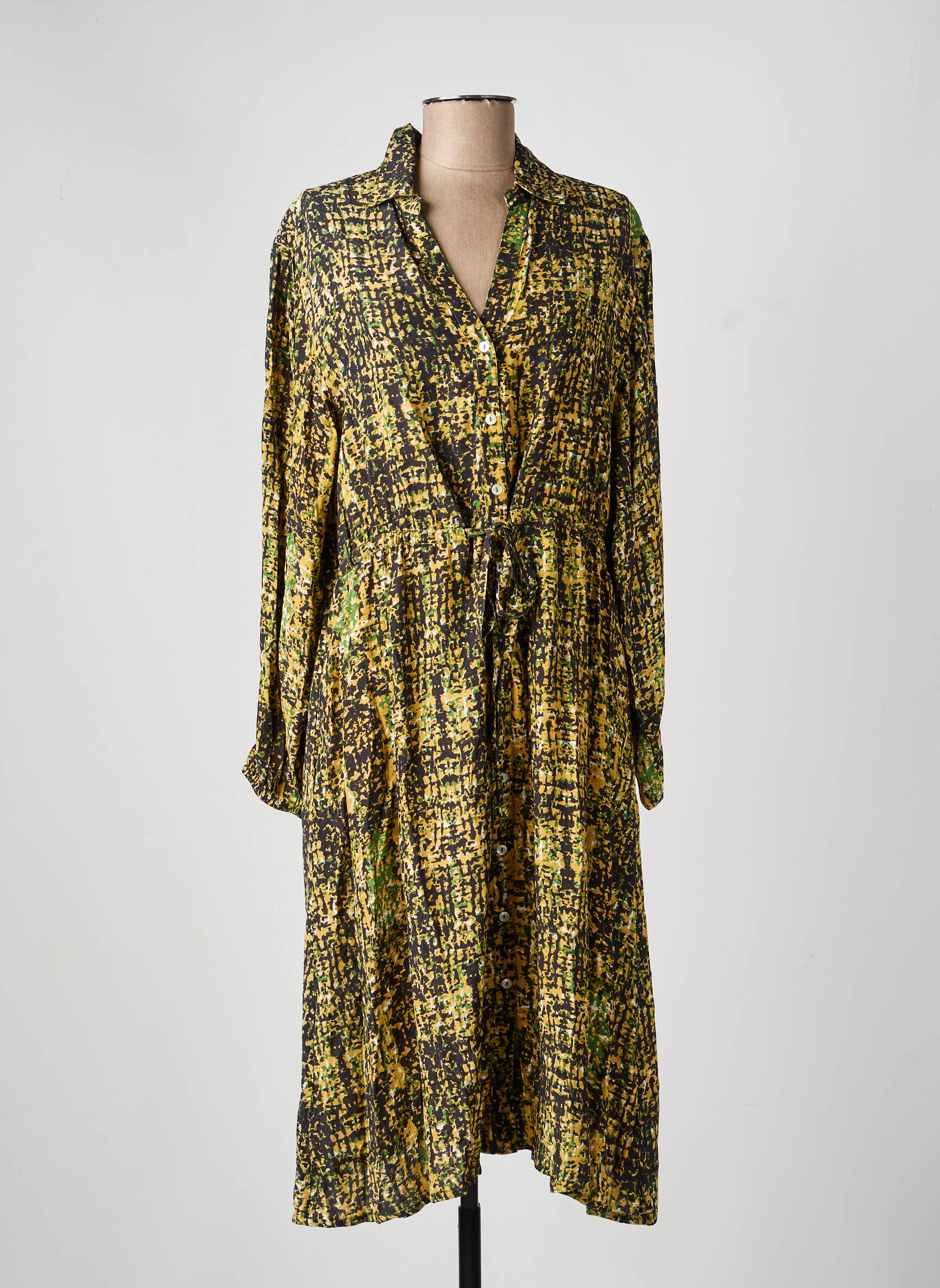 Rochie midi imprimeu fantezie mâneci lungi verde MKT STUDIO femeie