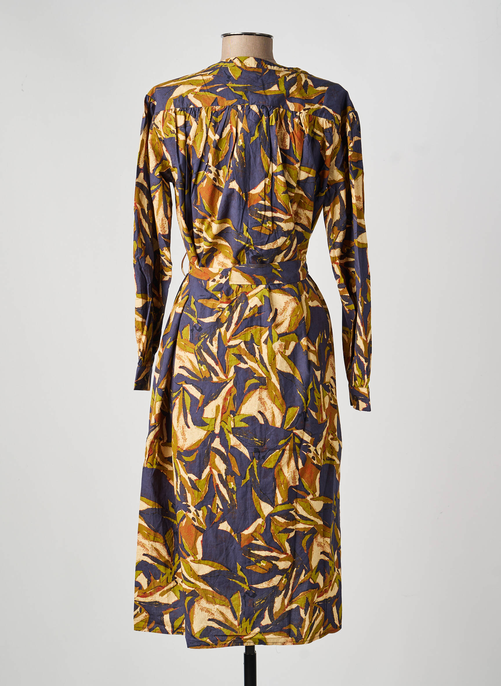 Rochie midi imprimeu fantezie mâneci lungi albastru ORFEO femeie
