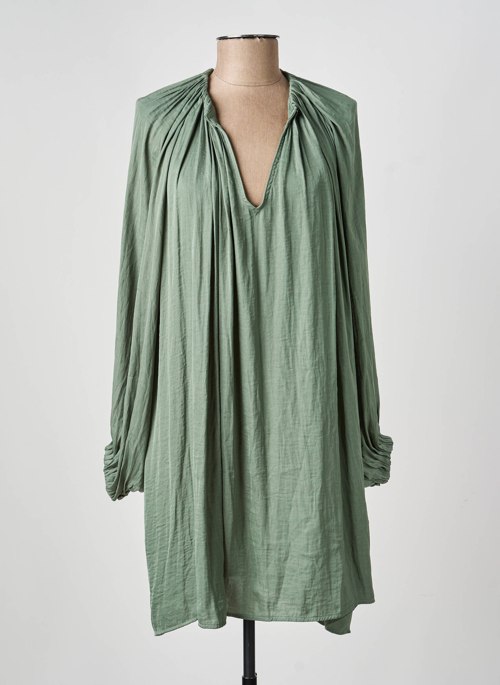 Rochie scurtă croială fluidă mâneci lungi verde SEE U SOON femeie