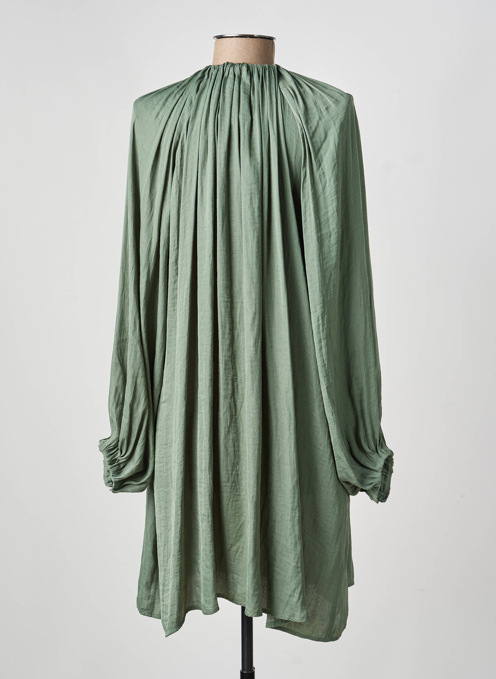 Rochie scurtă croială fluidă mâneci lungi verde SEE U SOON femeie