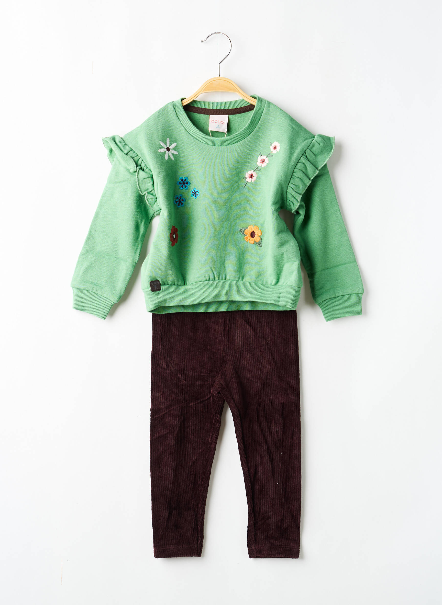Set pantaloni broderie verde BOBOLI fată
