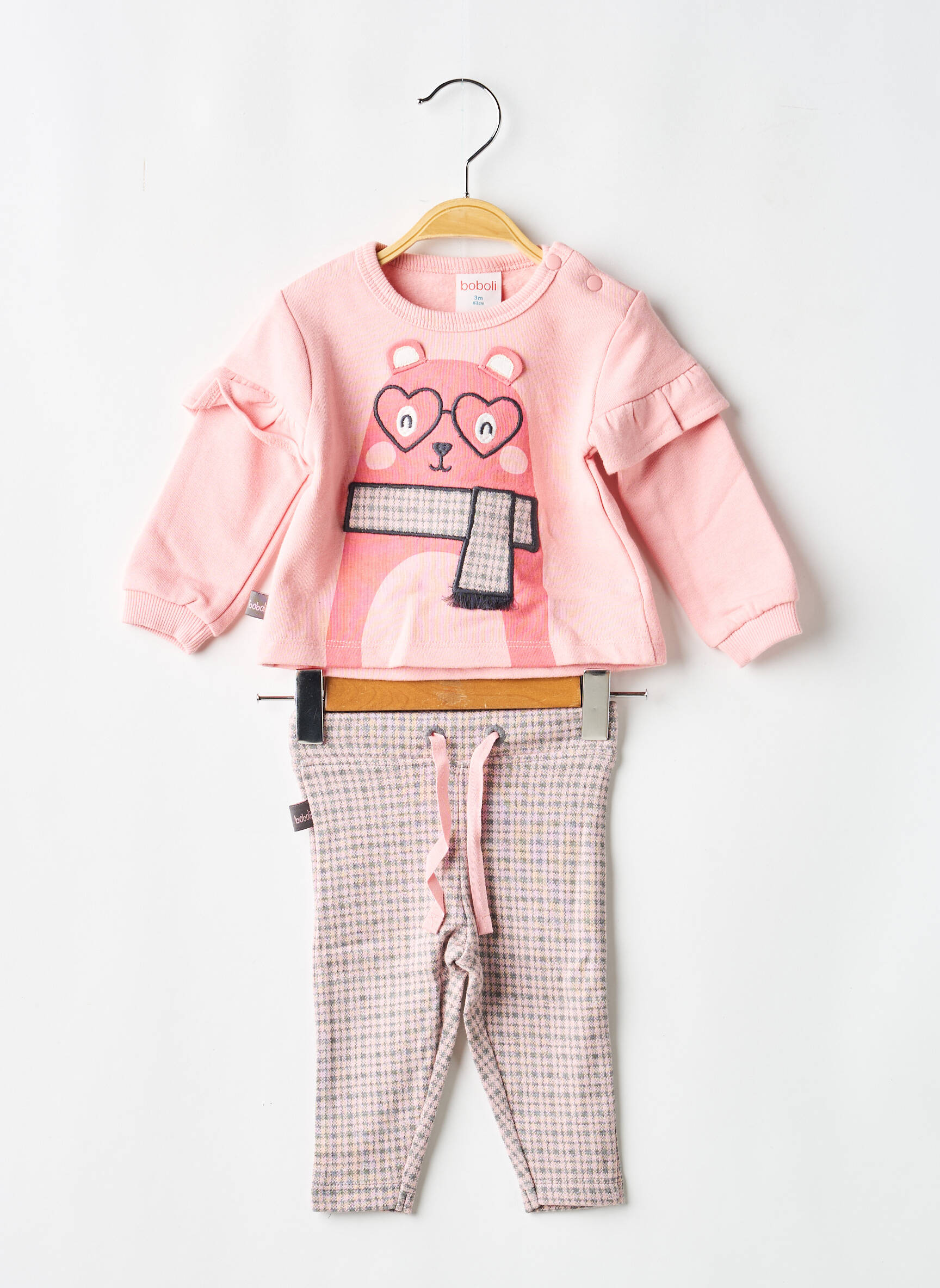 Set pantaloni broderie roz BOBOLI fată