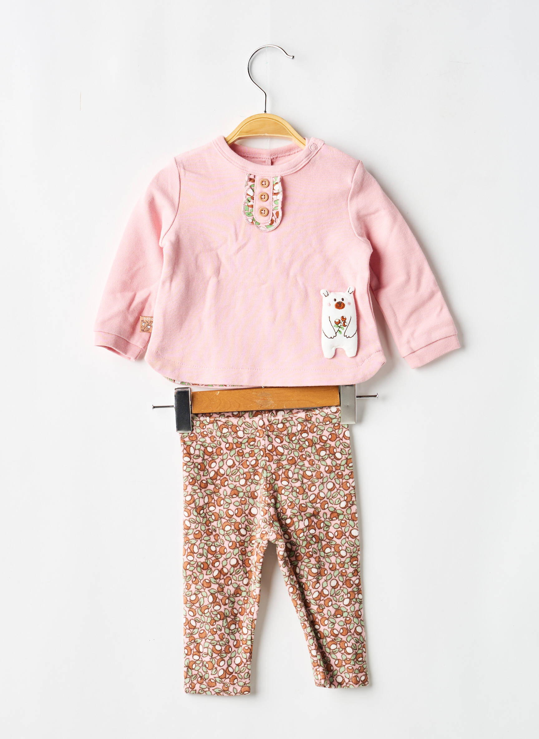 Set pantaloni mâneci lungi roz BOBOLI fată