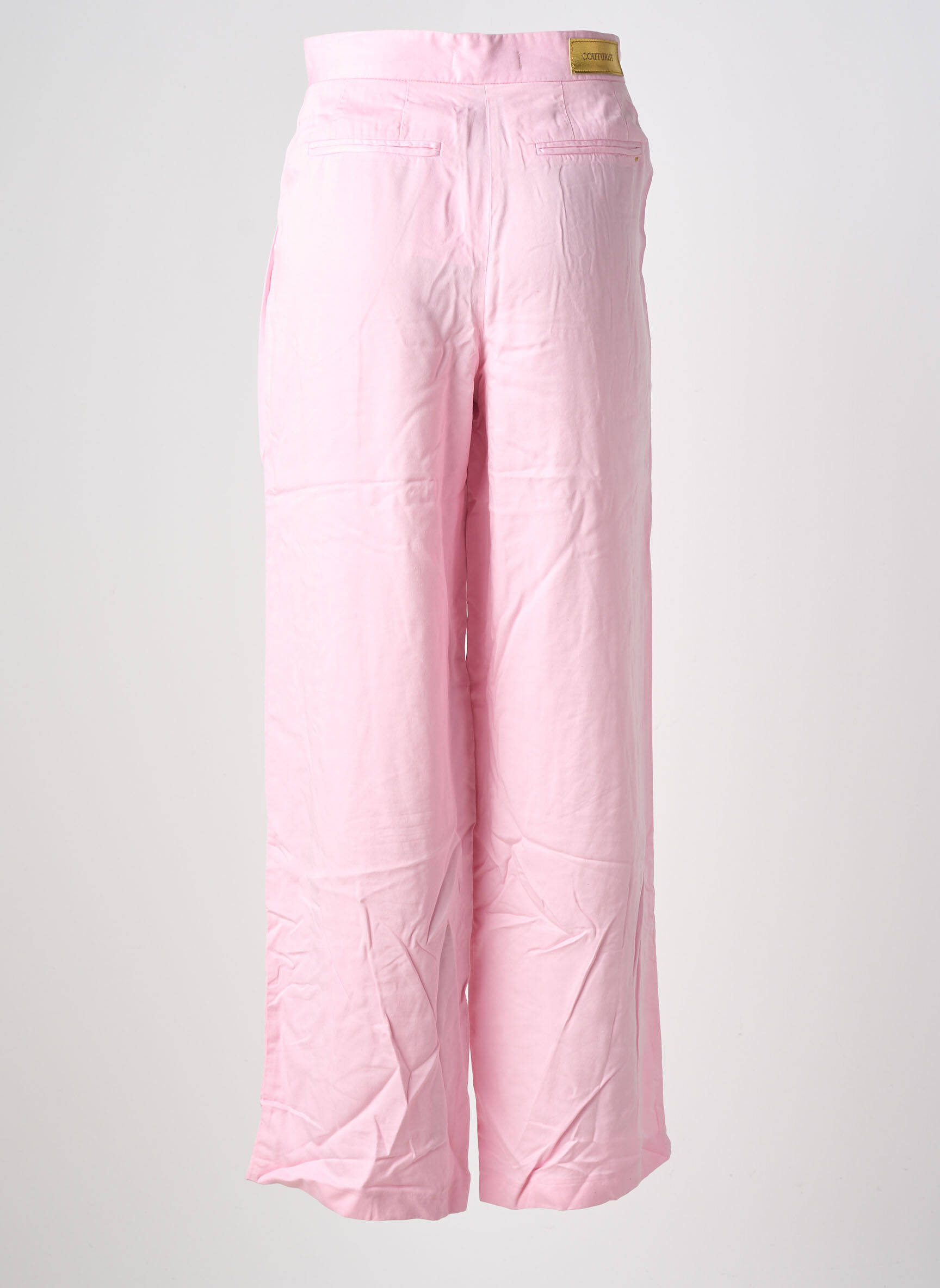 Pantalon larg țesătură poplin talie înaltă roz COUTURIST femeie
