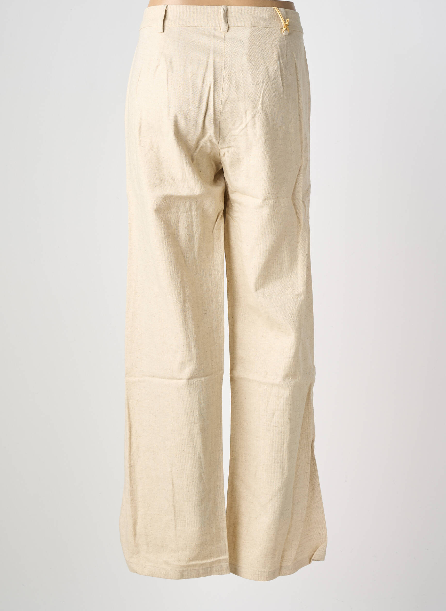 Pantalon drept închidere cu fermoar sub clapetă cu nasturi mărime normală bej COUTURIST femeie