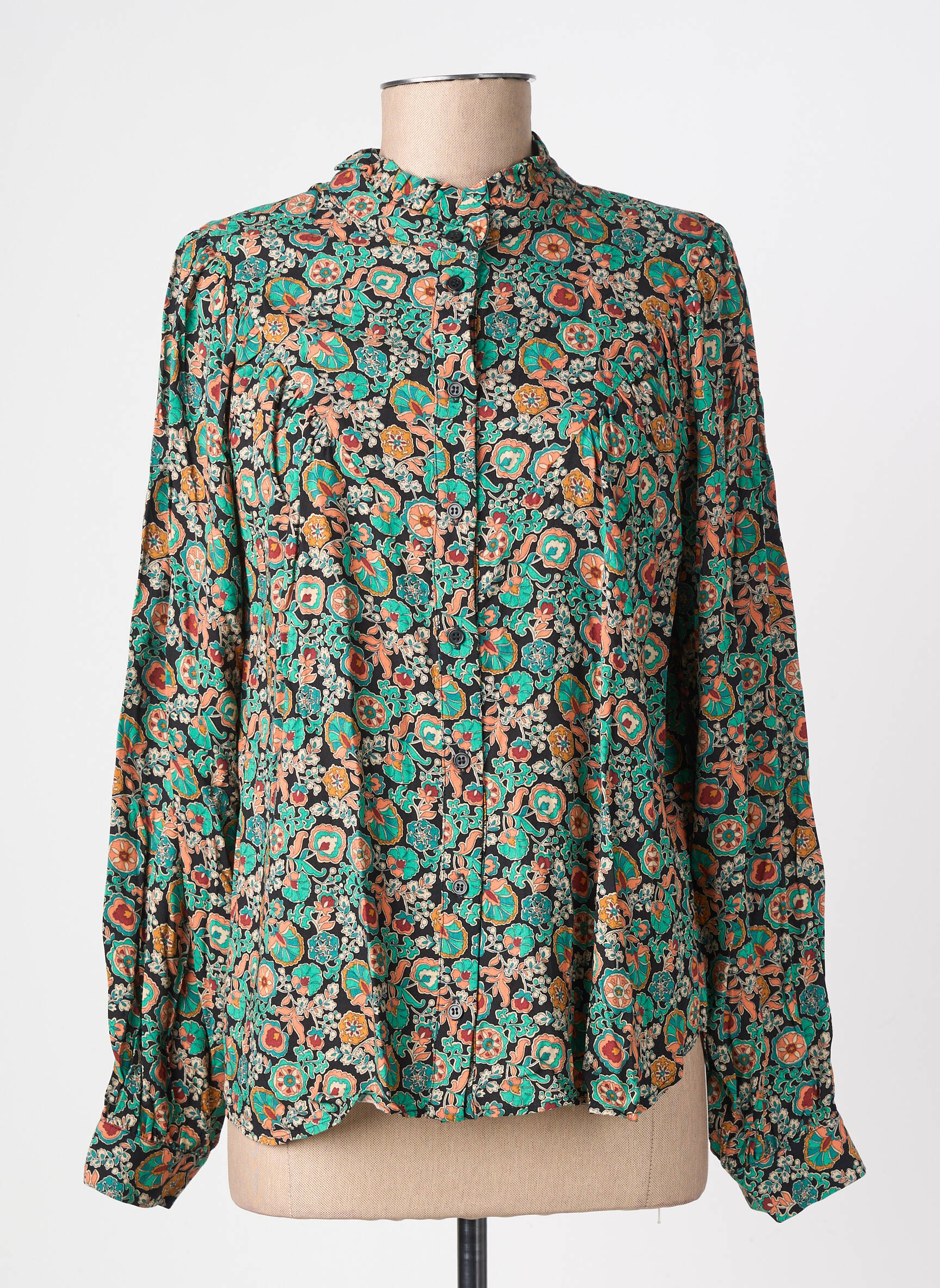 Cămașă imprimeu floral mâneci lungi verde C'EST BEAU LA VIE femeie