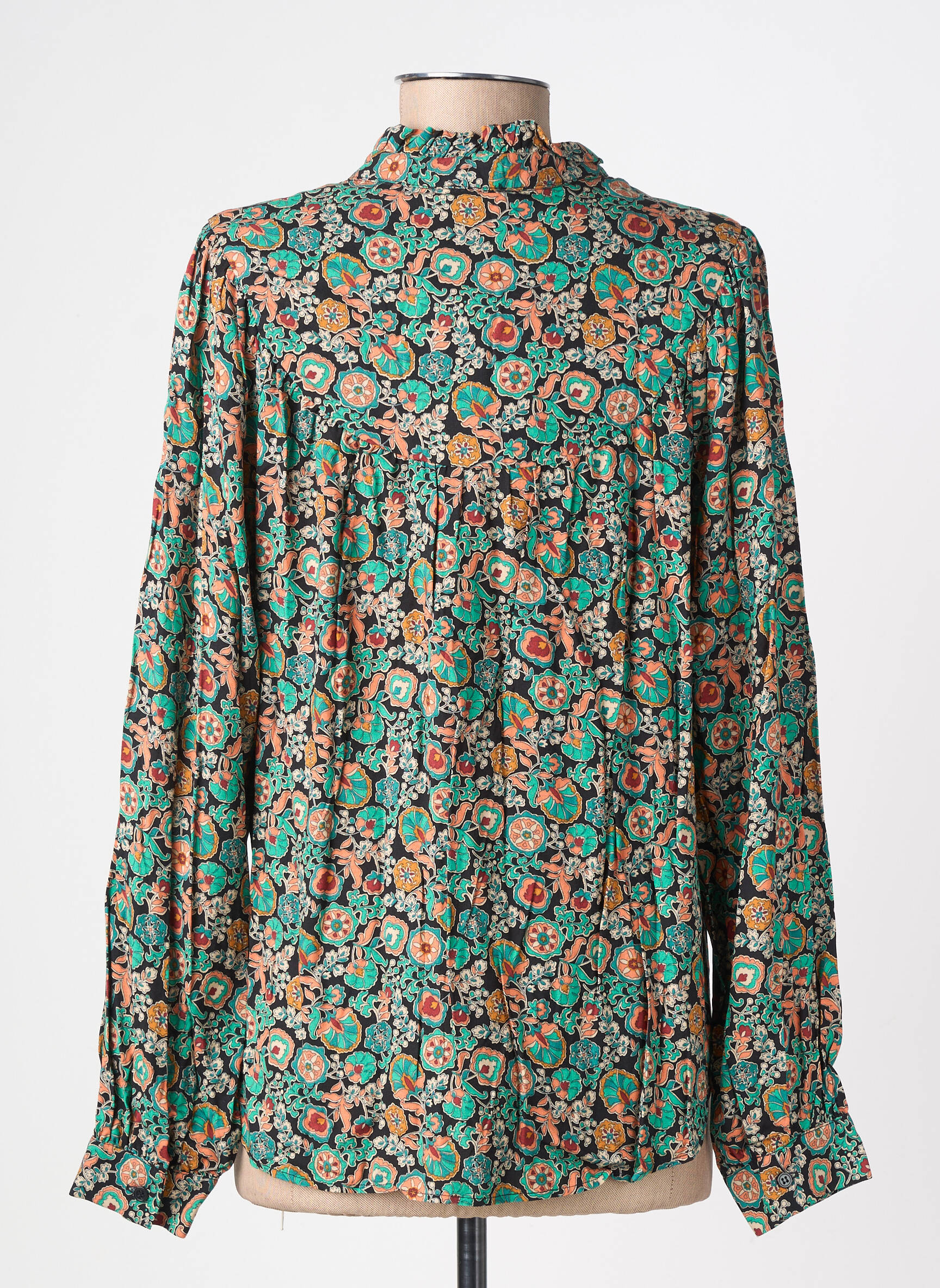 Cămașă imprimeu floral mâneci lungi verde C'EST BEAU LA VIE femeie