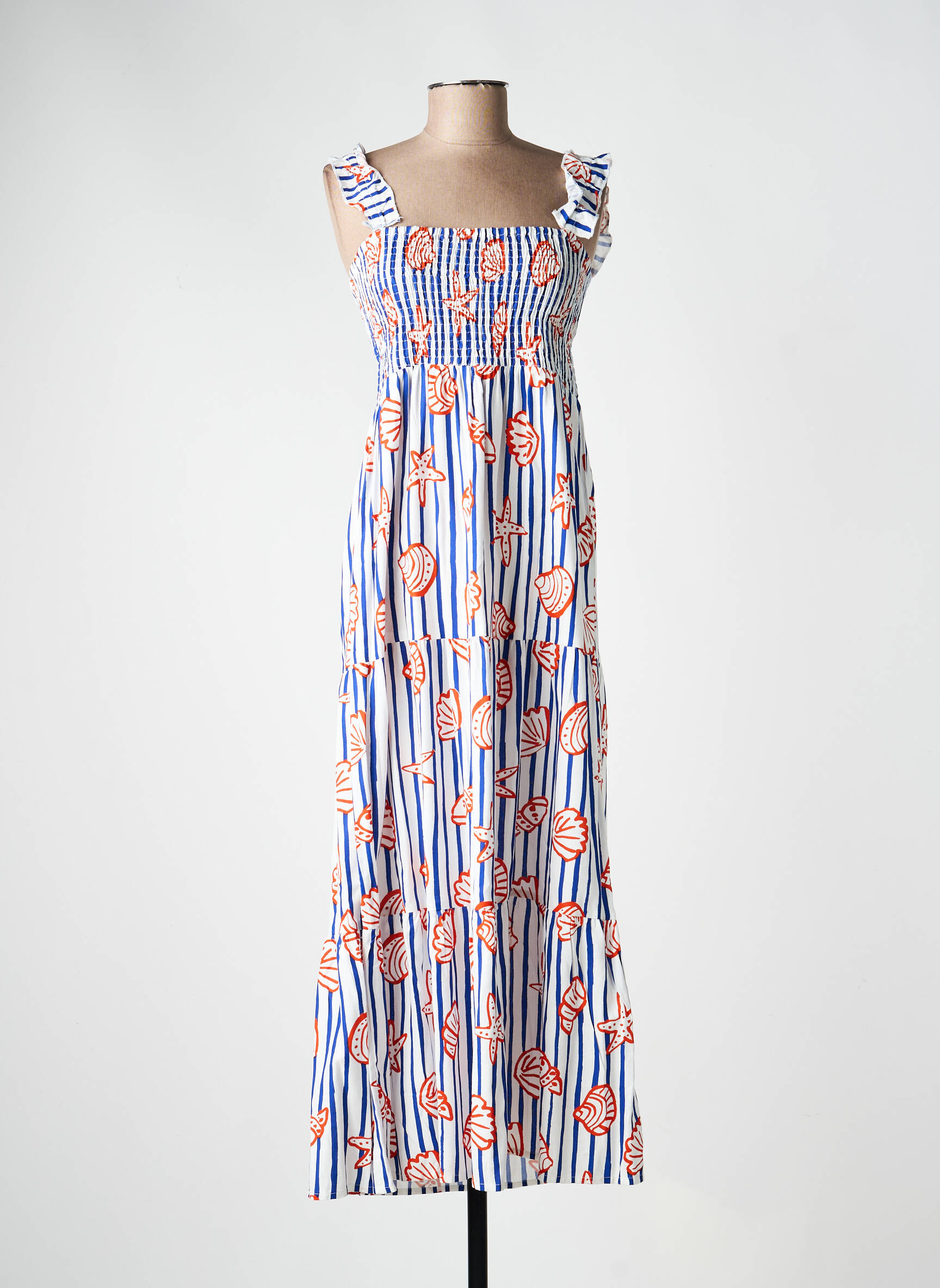 Rochie lungă croială cambrată bretele subțiri albastru COMPAÑIA FANTASTICA femeie