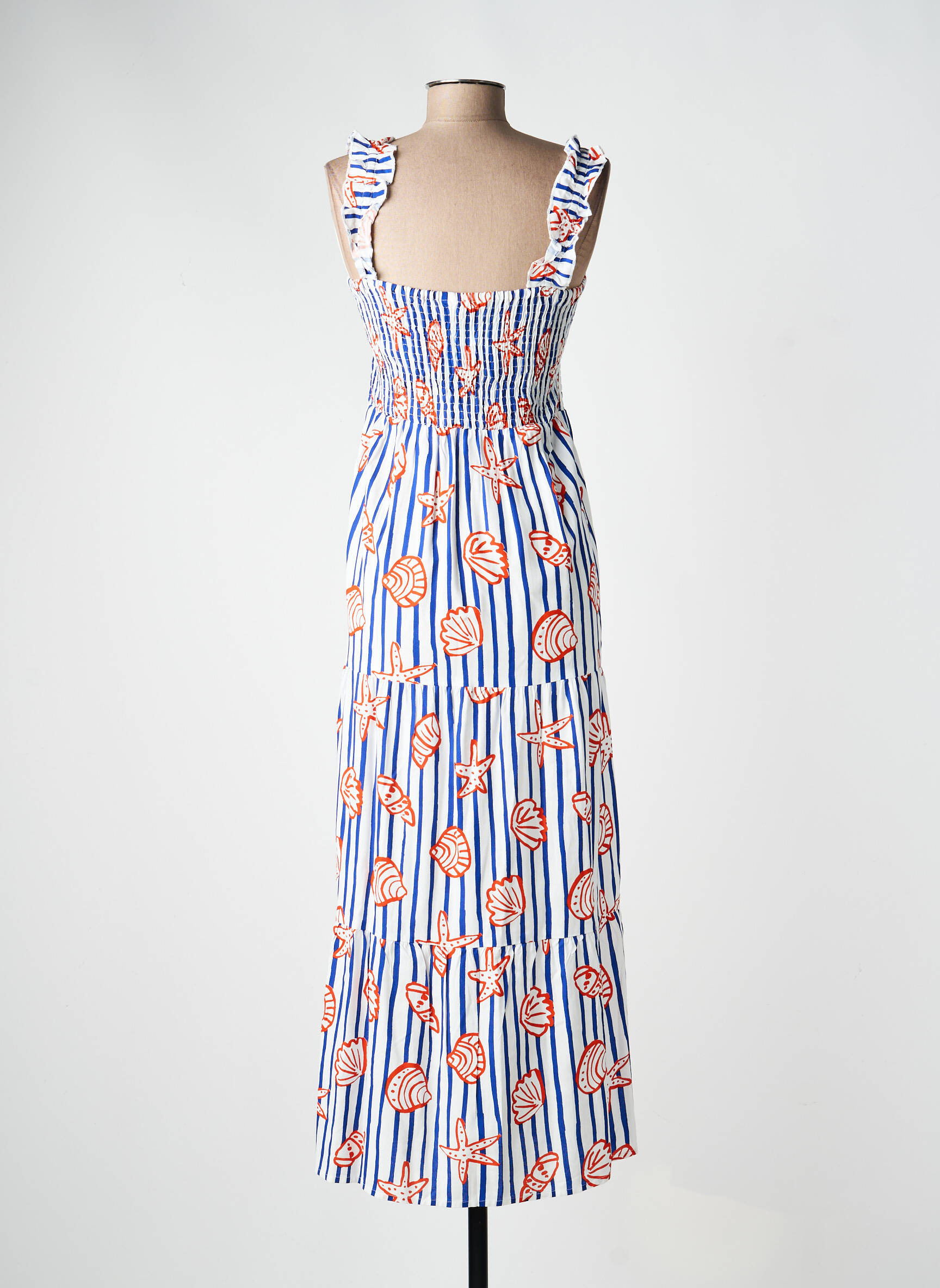 Rochie lungă croială cambrată bretele subțiri albastru COMPAÑIA FANTASTICA femeie