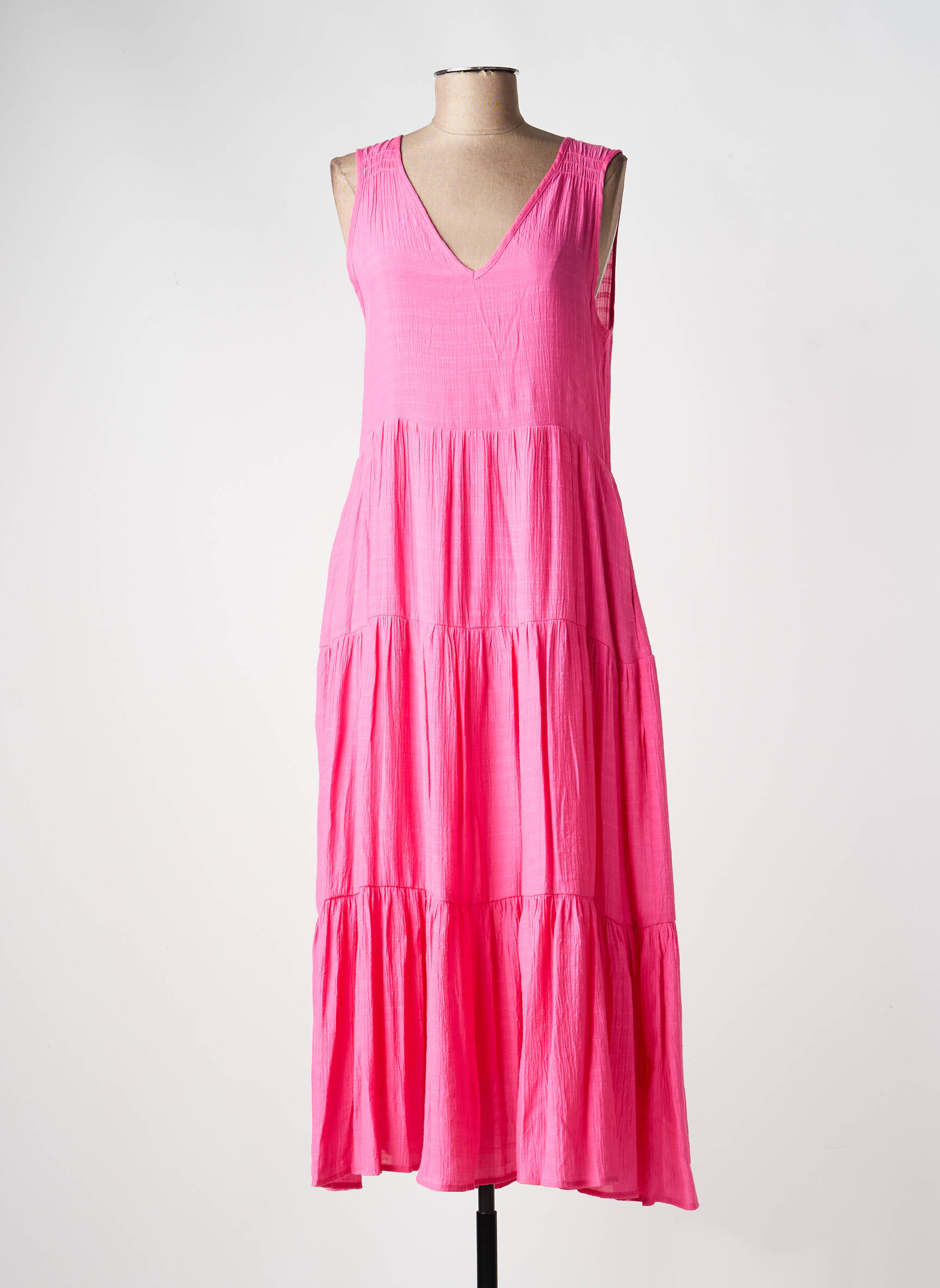 Rochie lungă croială evazată fără mâneci roz COMPAÑIA FANTASTICA femeie
