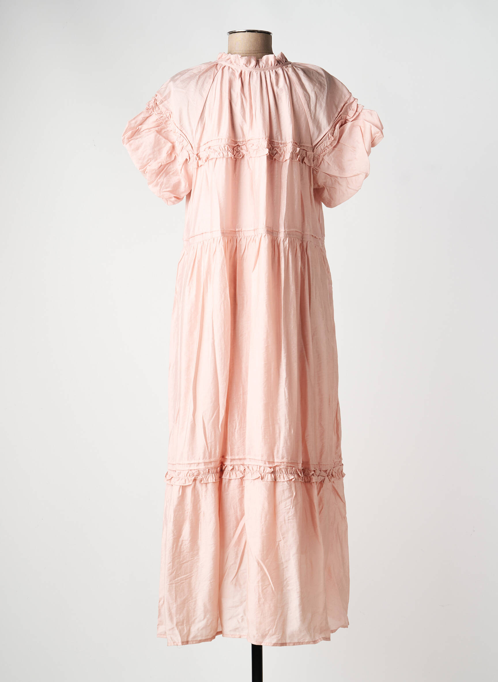 Rochie lungă croială evazată mâneci scurte roz COMPAÑIA FANTASTICA femeie