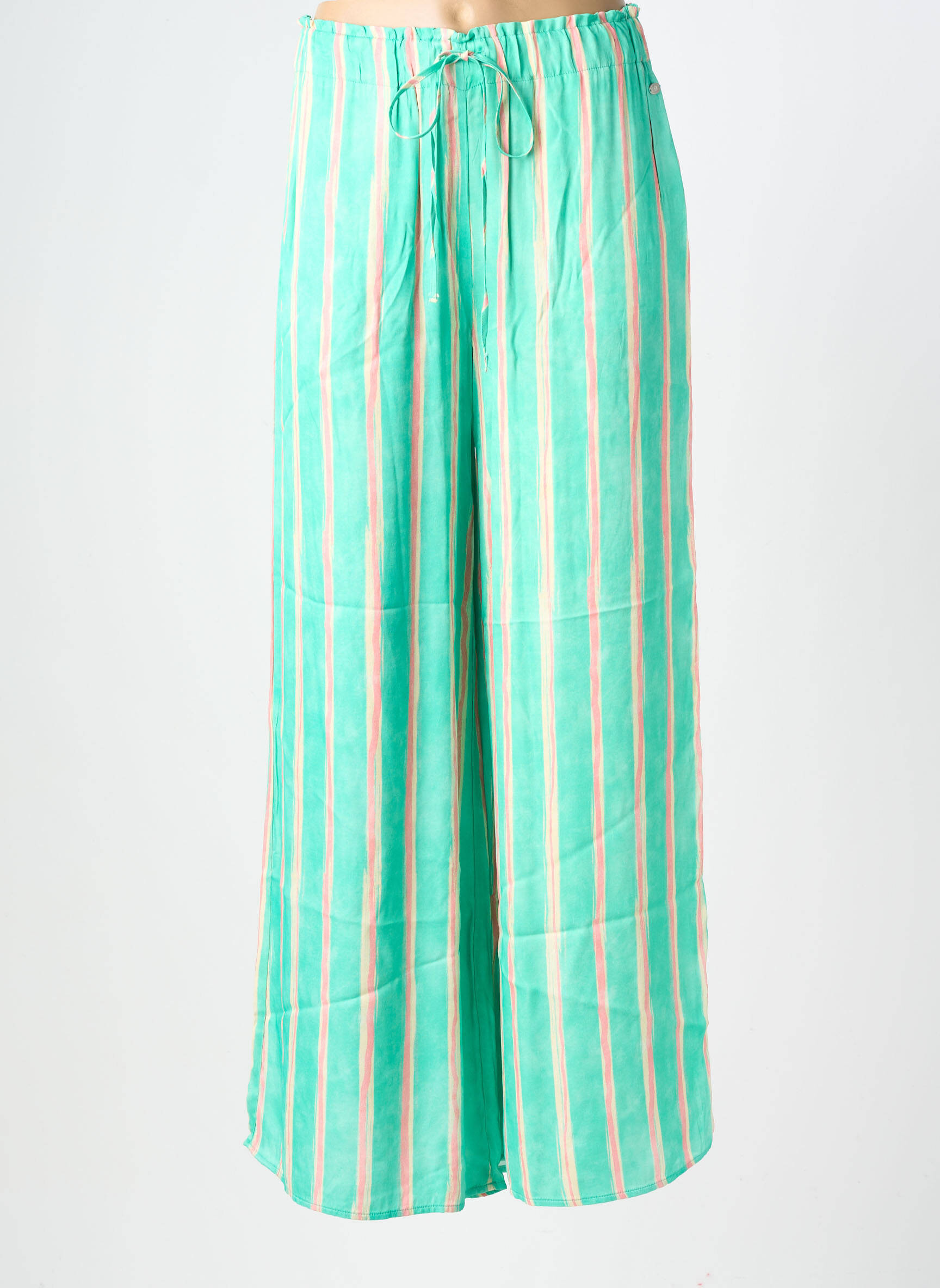 Pantalon larg țesătură poplin talie înaltă verde FREEMAN T.PORTER femeie