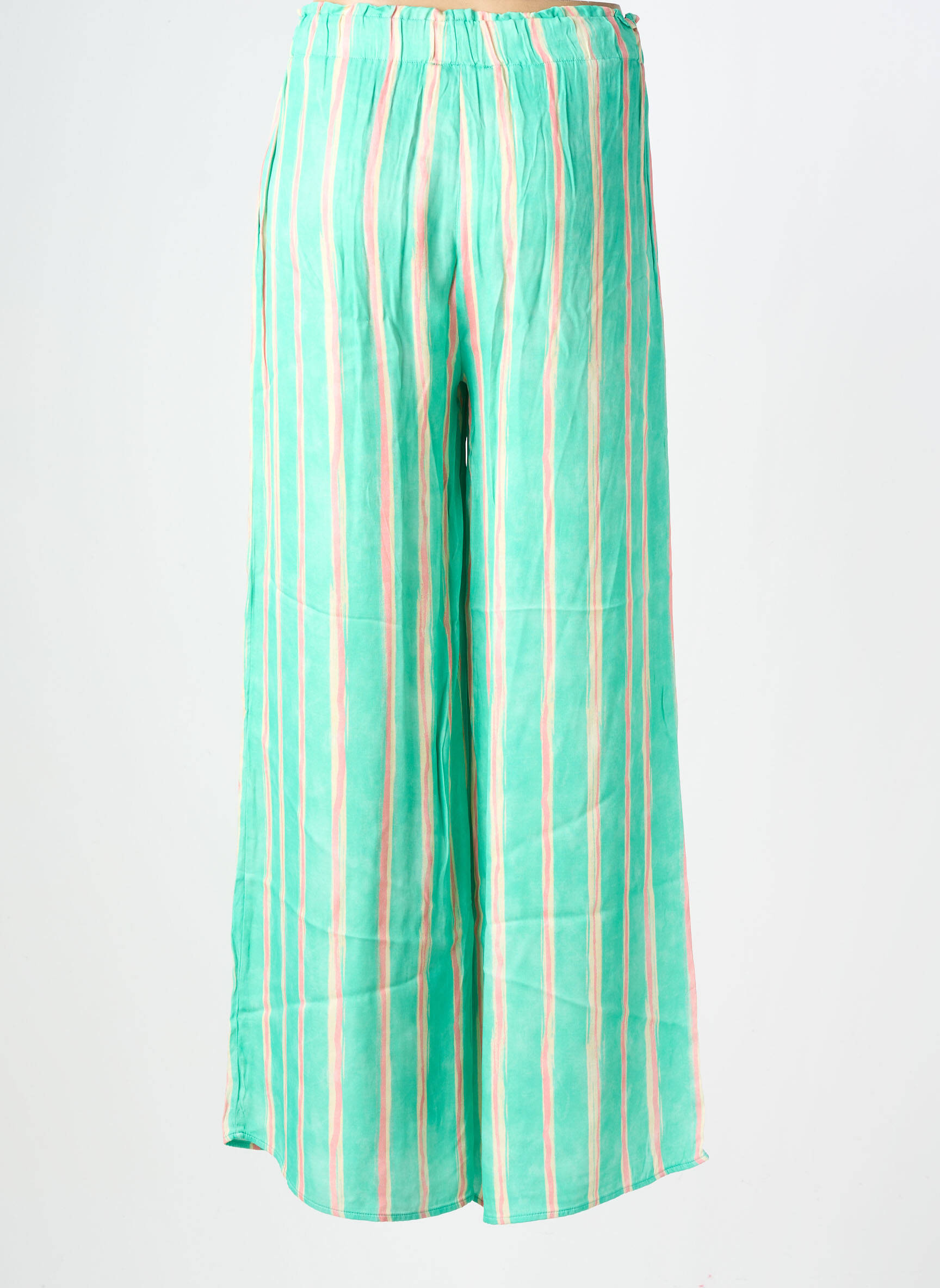 Pantalon larg țesătură poplin talie înaltă verde FREEMAN T.PORTER femeie