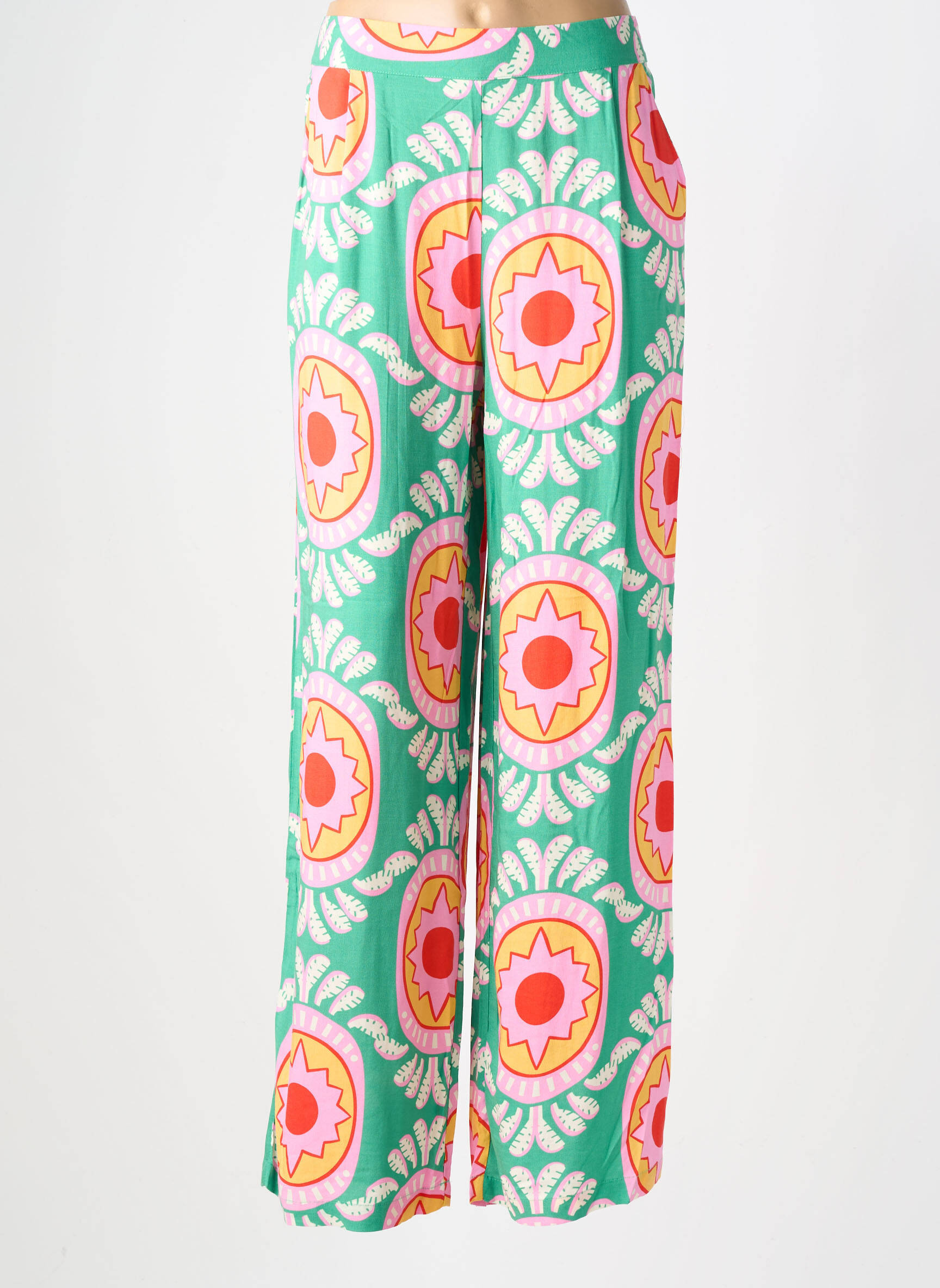 Pantalon larg țesătură poplin mărime normală verde COMPAÑIA FANTASTICA femeie