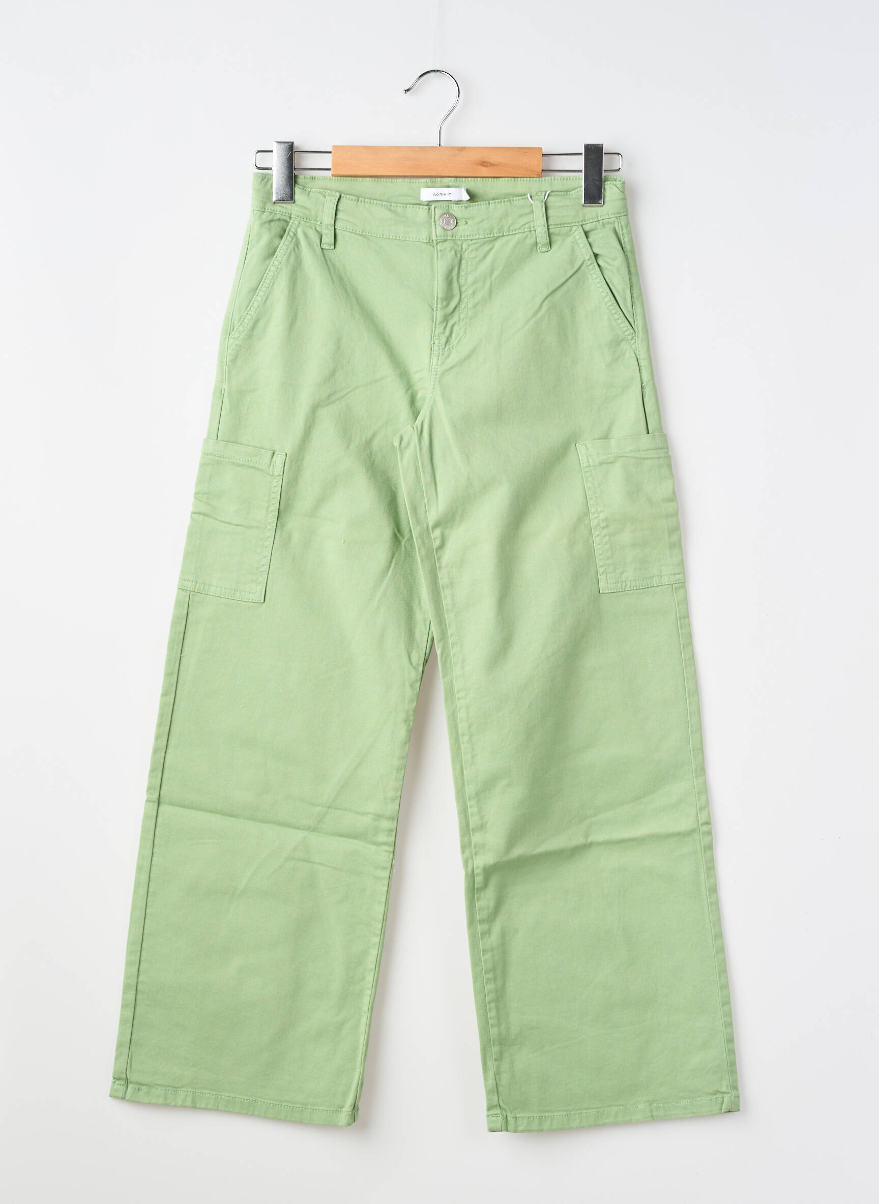 Pantalon drept închidere cu fermoar sub clapetă cu nasturi verde NAME IT fată