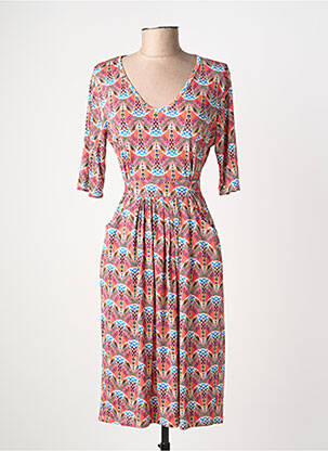Rochie midi imprimeu fantezie mâneci scurte portocalie JOY'S PARIS femeie
