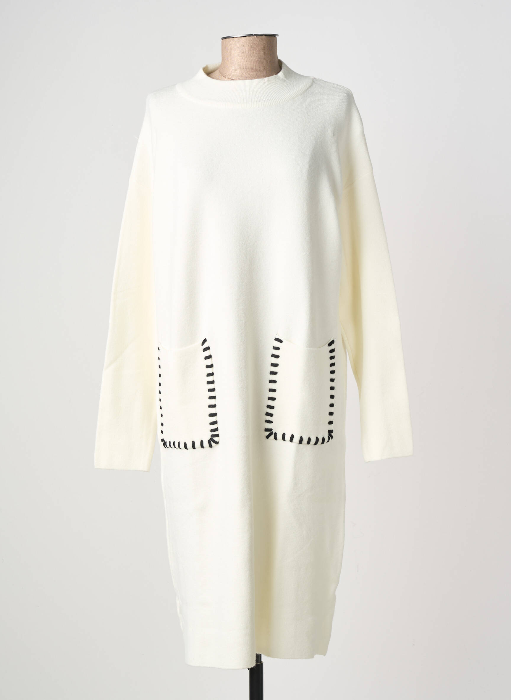 Rochie pulover elasticitate mâneci lungi alb COZY  femeie