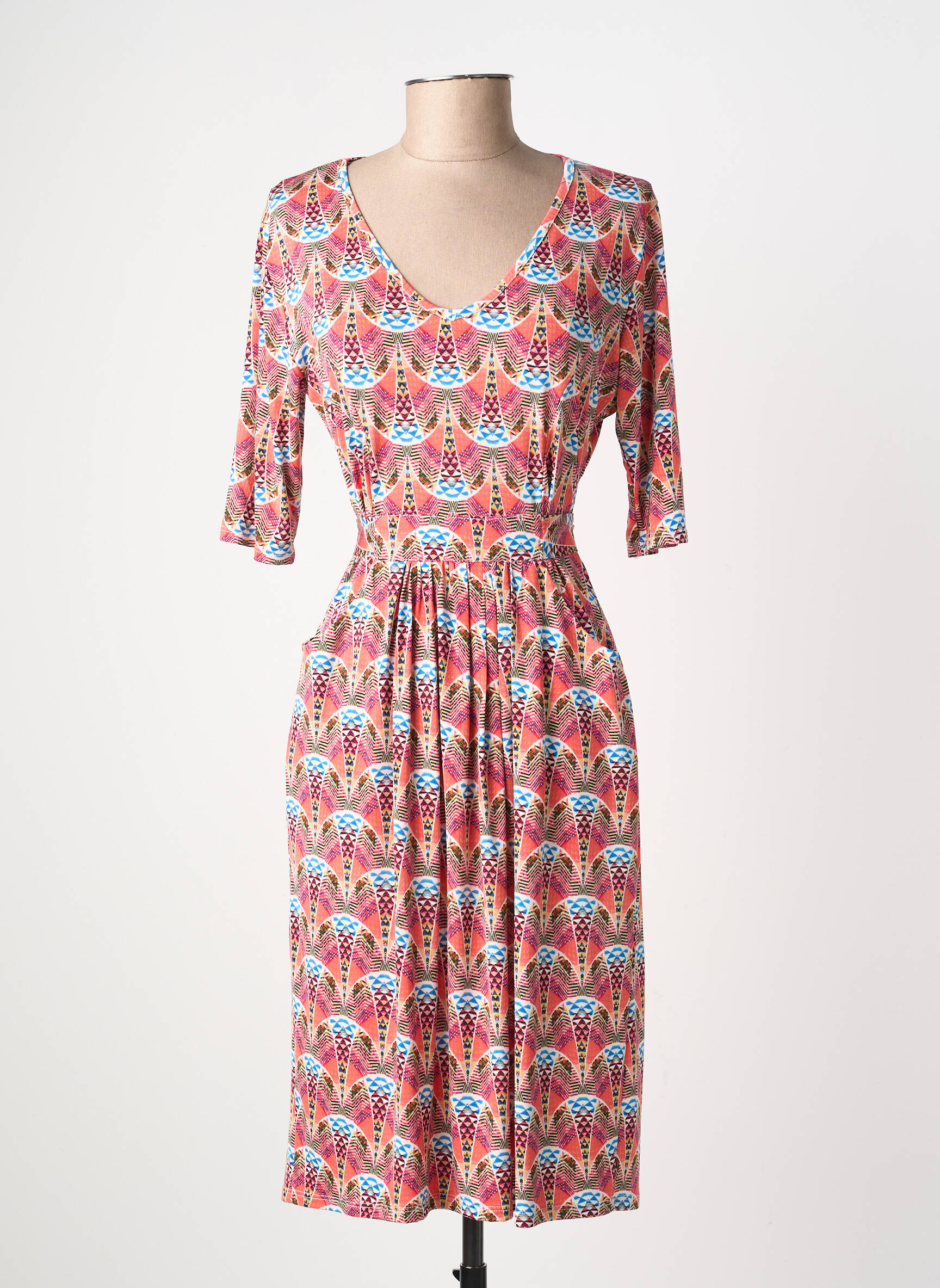 Rochie midi imprimeu fantezie mâneci scurte portocalie JOY'S PARIS femeie