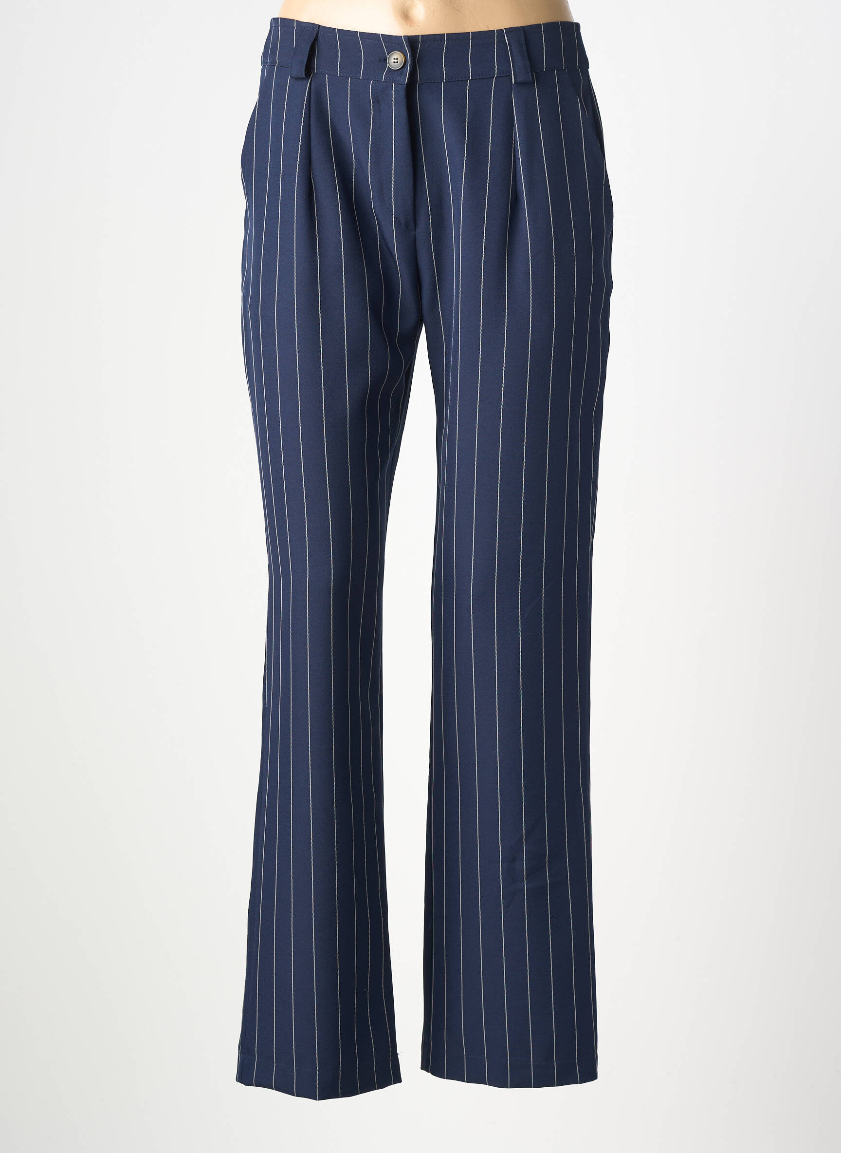 Pantalon drept închidere cu fermoar sub clapetă cu nasturi albastru HALOGENE femeie