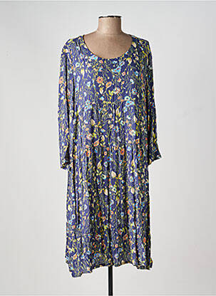 Rochie midi imprimeu floral mâneci 3/4 albastru FREDA femeie