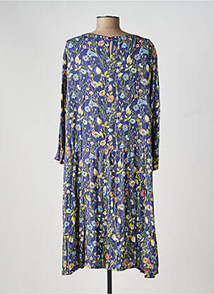 Rochie midi imprimeu floral mâneci 3/4 albastru FREDA femeie