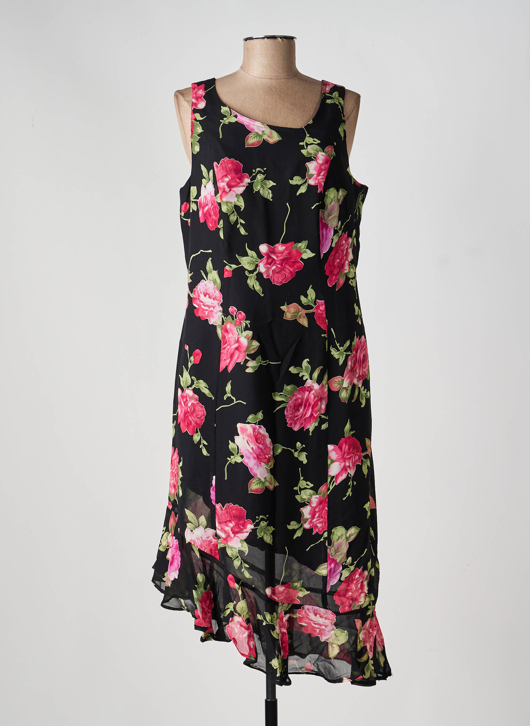 Rochie midi imprimeu floral fără mâneci negru S AND G femeie