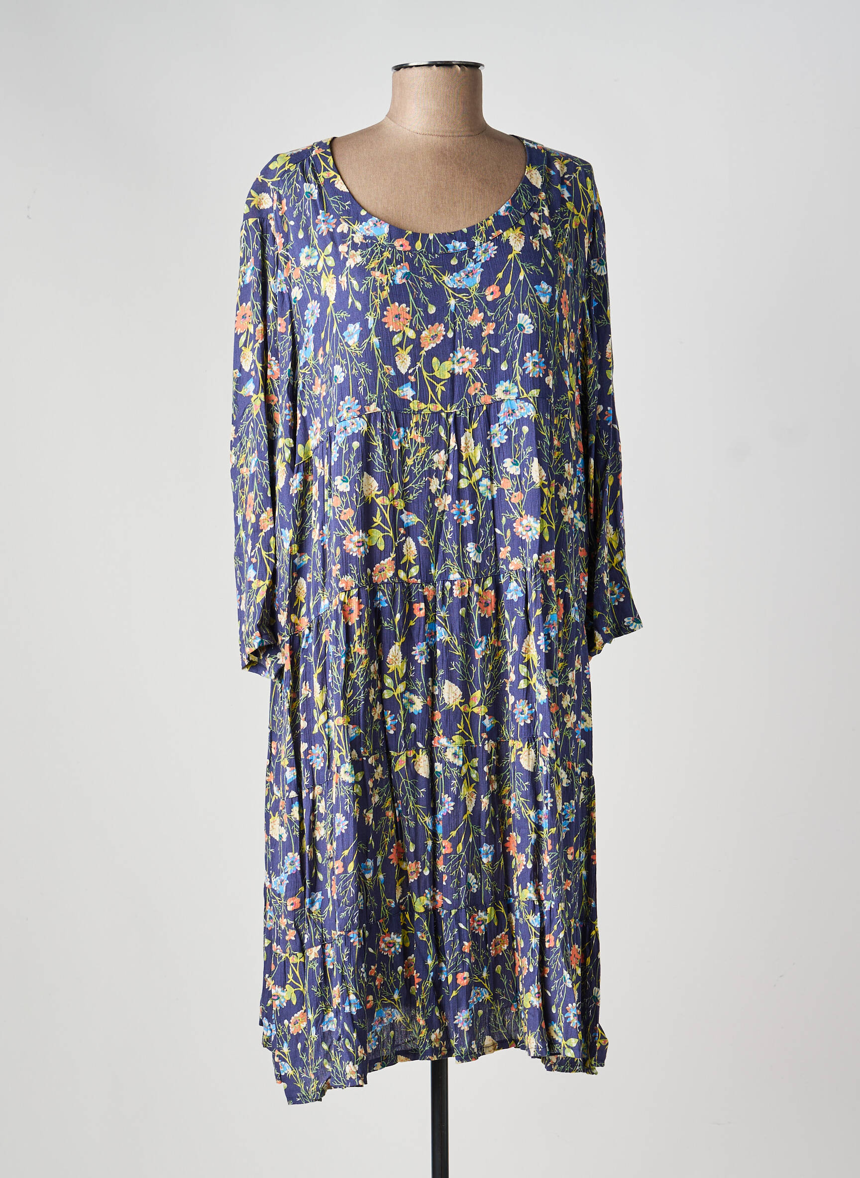 Rochie midi imprimeu floral mâneci 3/4 albastru FREDA femeie